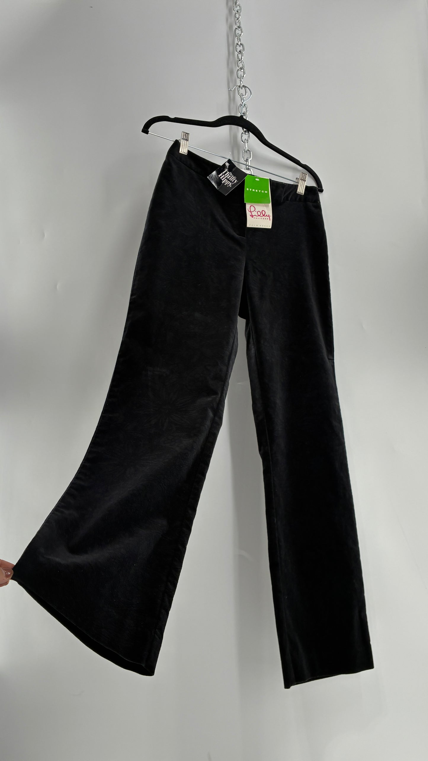 Deadstock Vintage 2000s Lilly Pulitzer Black Velvet Embossed Floral, Side Closure Pants (4)