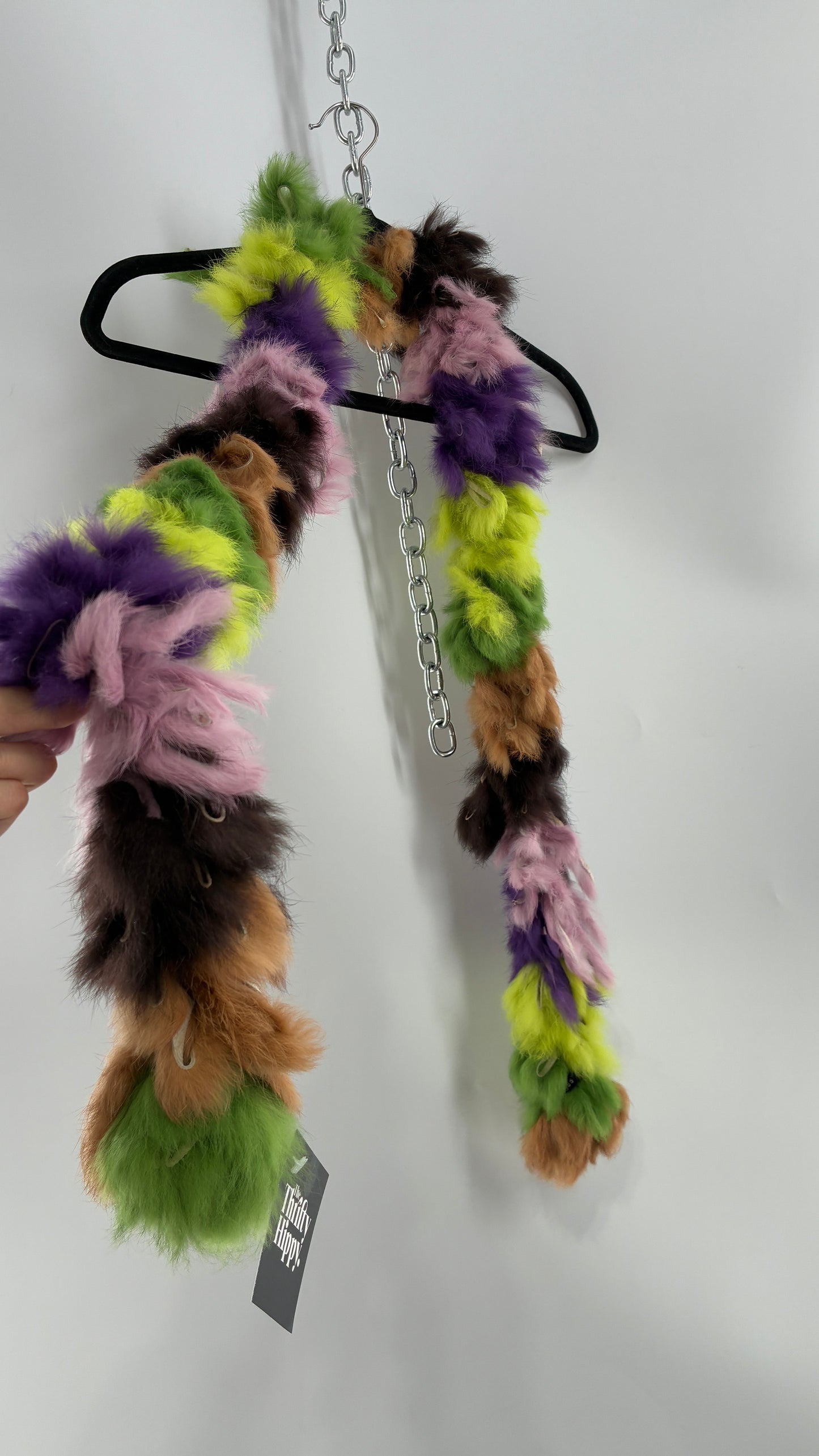 Vintage Multicolored Brown Purple Green Rabbit Fur Scarf