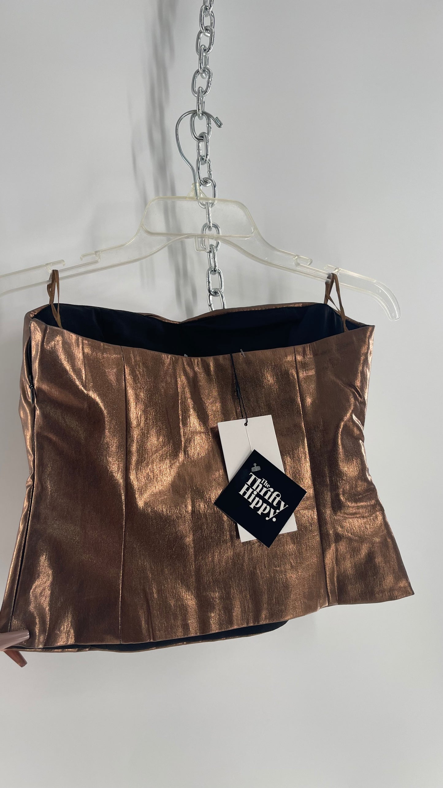 ZARA Metallic Bronze Bustier With Draping Detail and Tags Attached (Small)