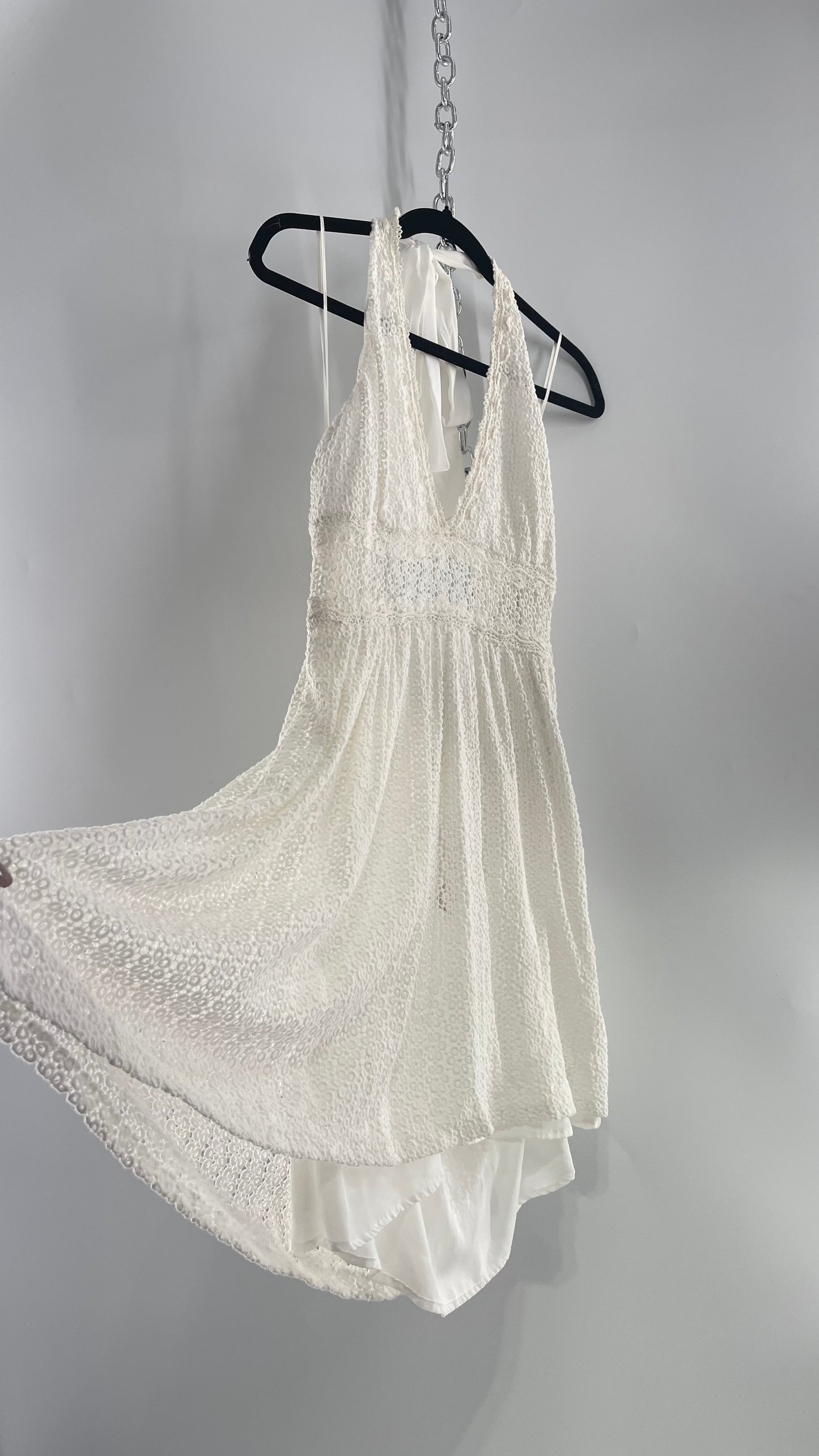 Free People 50s Style White Lace Halter Circle Skirt Dress (12)