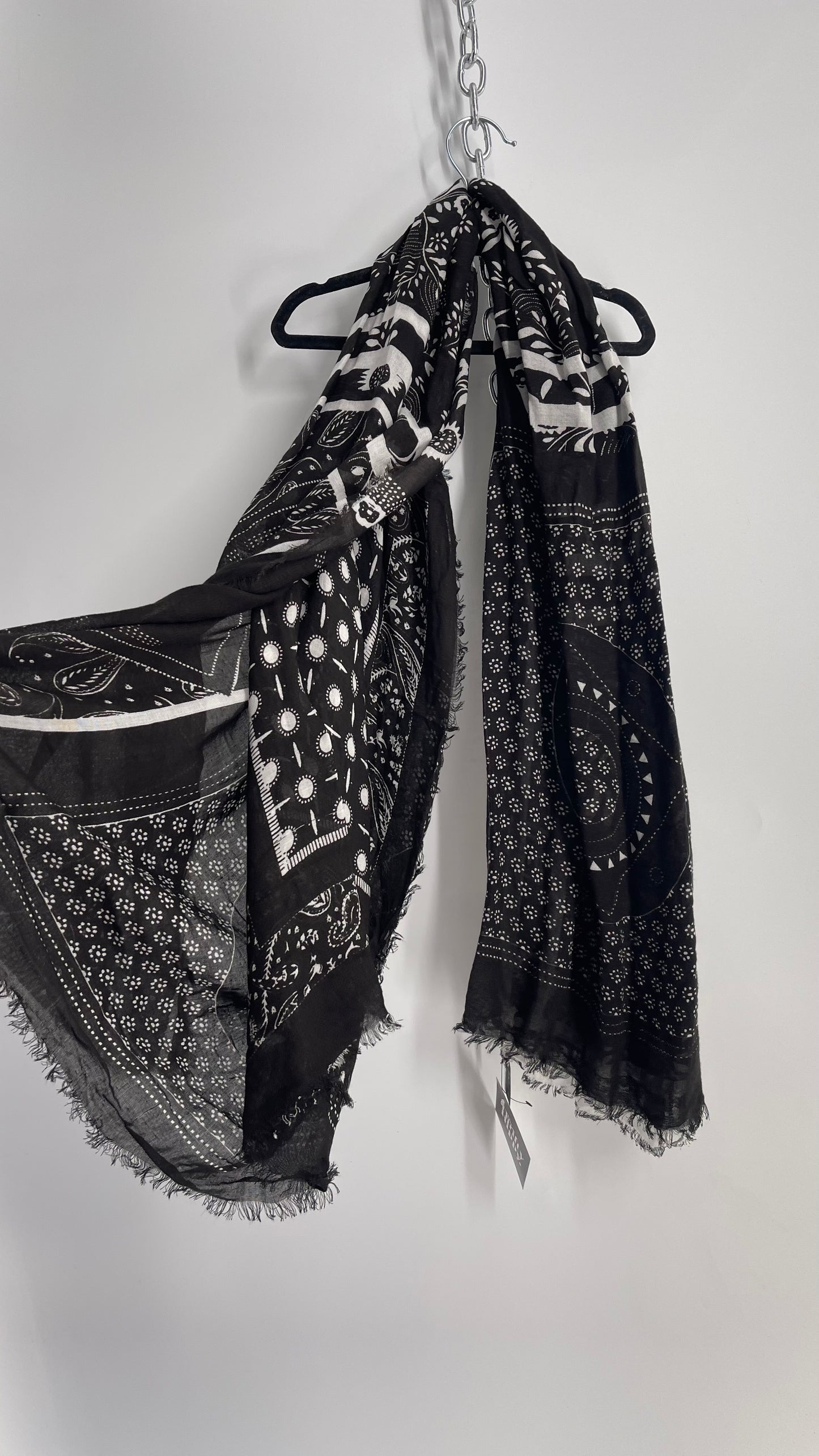 Free People Black and White Bandana Patterned Scarf