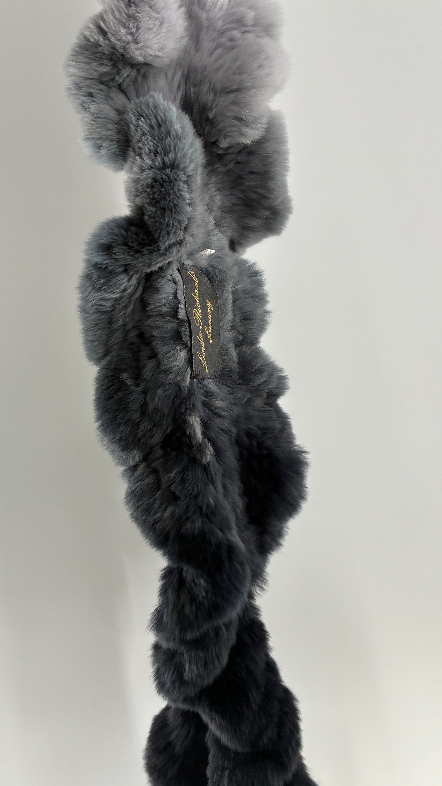 Vintage LINDA RICHARDS LUXURY Genuine Rabbit Fur Gradient Gray to Black Scarf