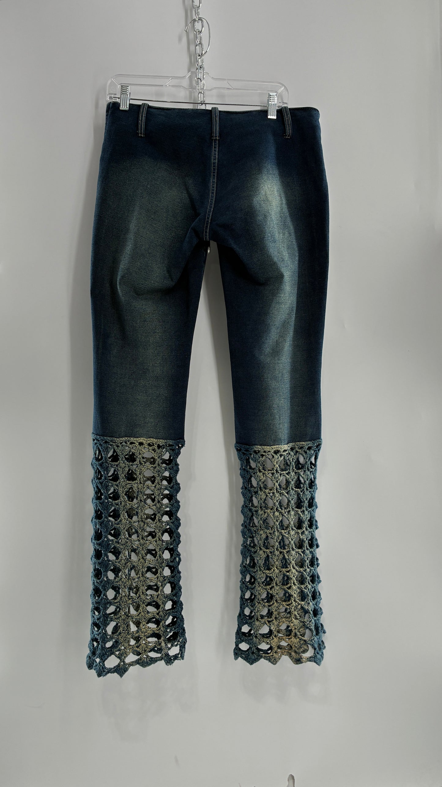 Vintage BONAIRE 1990s Rare Jeans with Faded Thighs + Bum, Low Waist, and Crochet Legs (34)