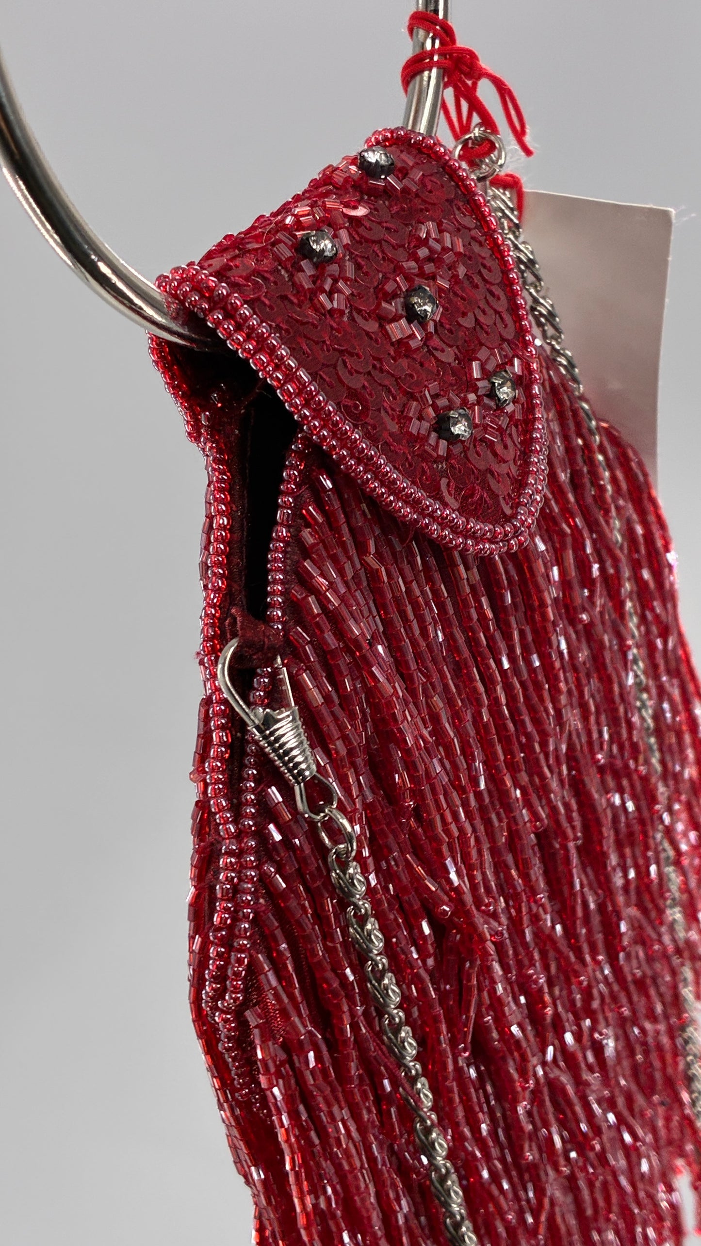 Deadstock Vintage COLLEEN LOPEZ Beaded Red Fringe Purse with Tags Attached