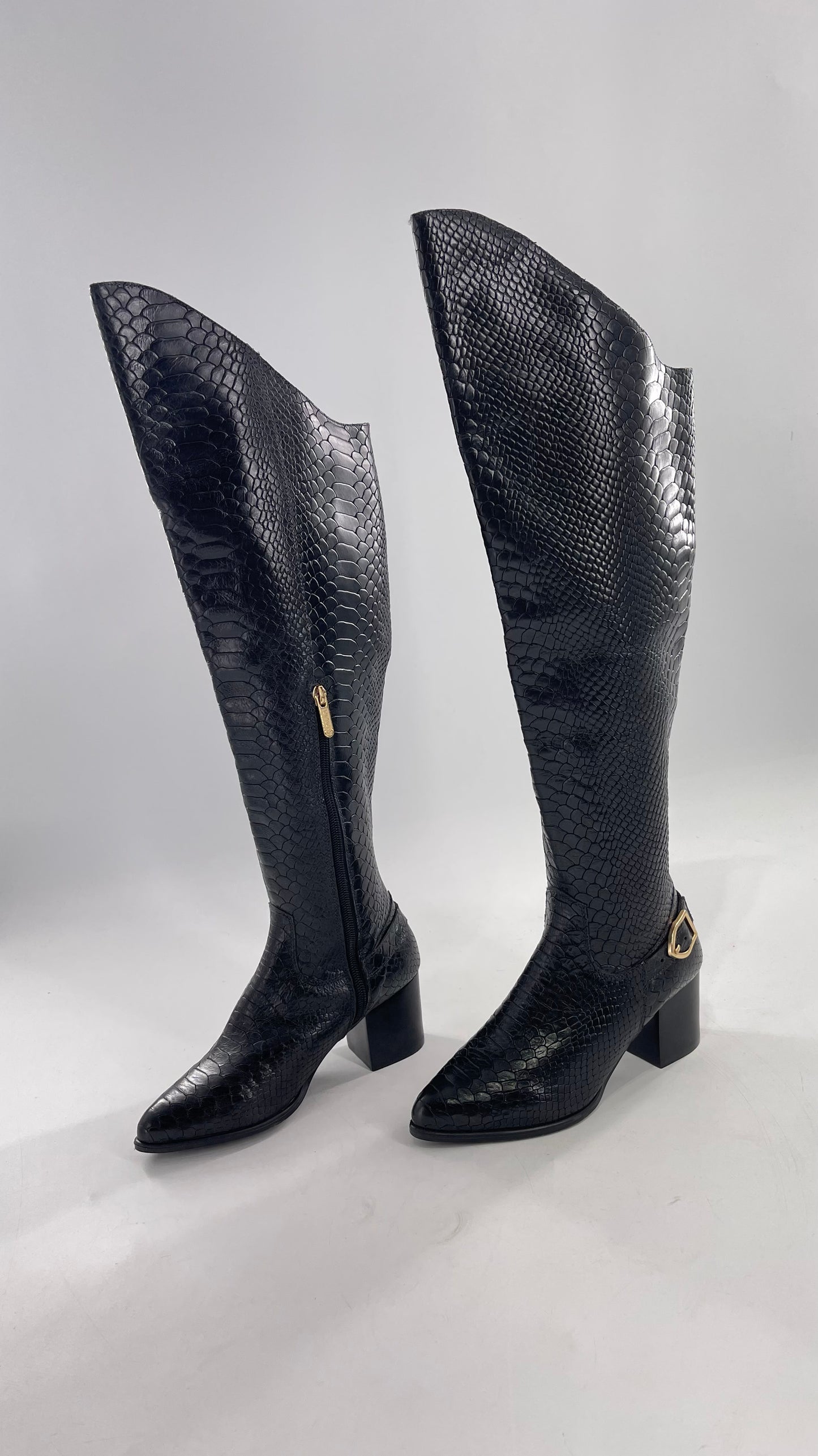 ORCADE Genuine Brazilian Leather Crocodile Embossed/Textured Knee High Boots (5)