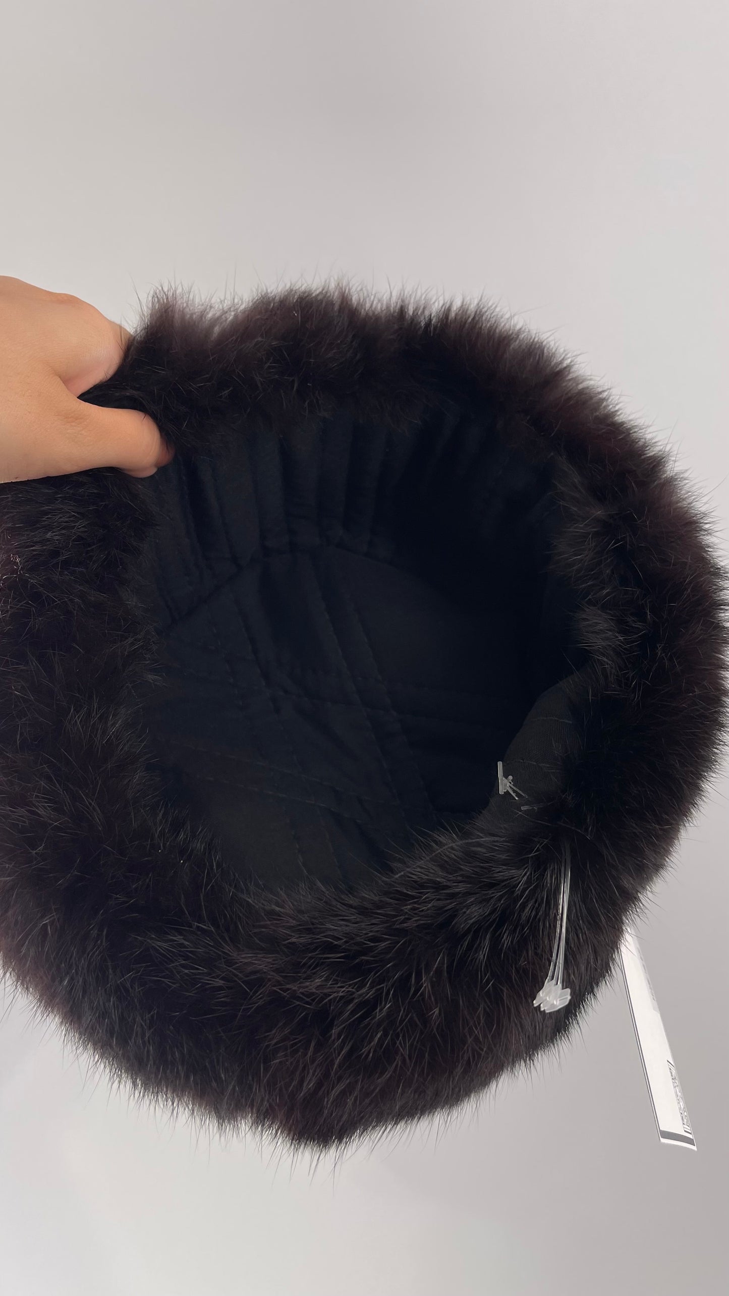 Vintage Russian Black Genuine Rabbit Fur Roller Hat with Pull Down Ear Muff Flaps