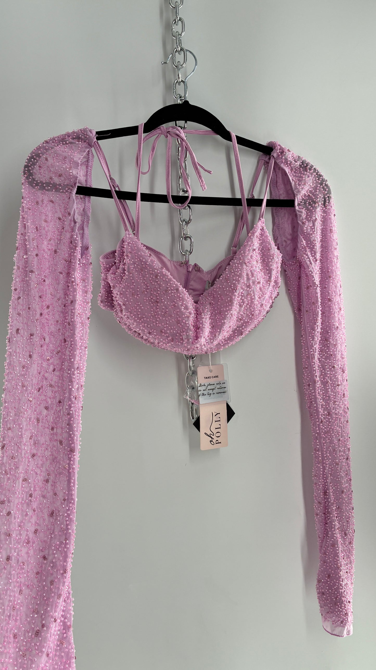 Princess Polly Beaded Shrug, Drape Front Lilac Long Sleeve with Tags Attached (4)