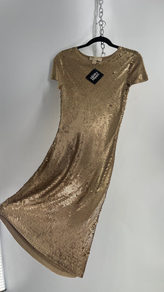 Michael Kors Sequin Party Gold Midi Dress (XXS)