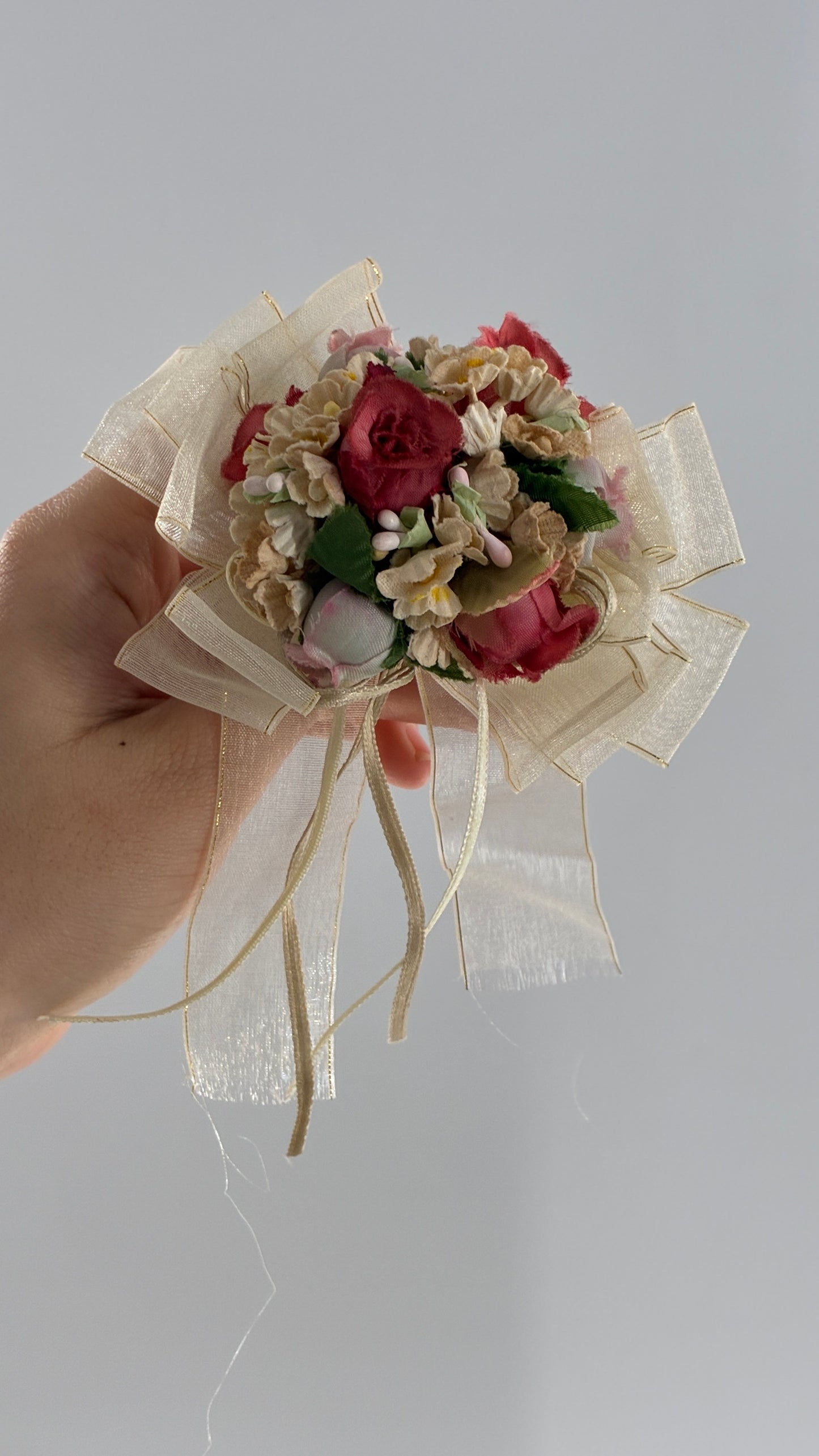 Vintage Lace Fabric Florals Bow Pin Brooch