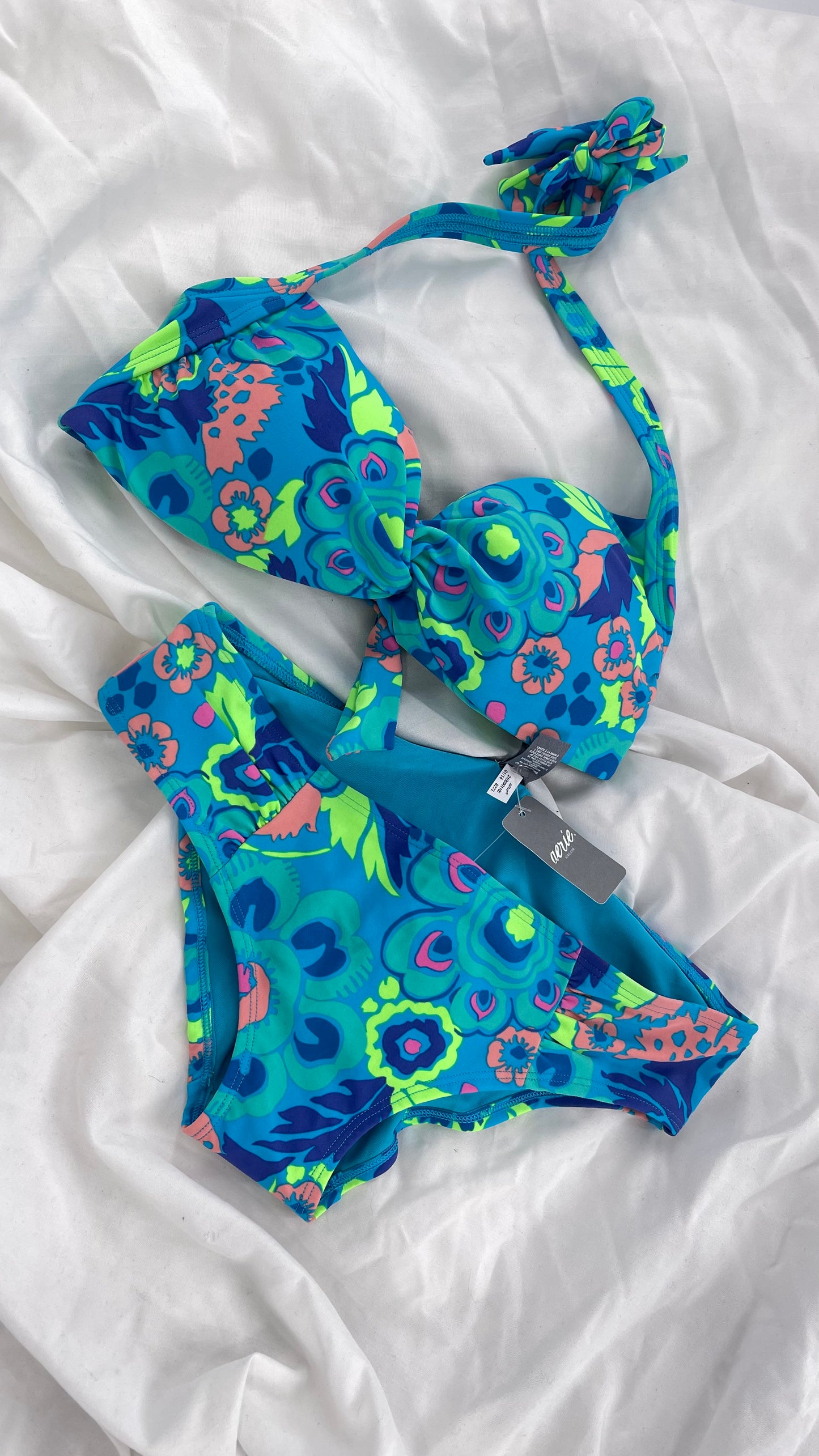 AERIE Blue Paisley Swim Set with Tags Attached (M Top S Bottoms)