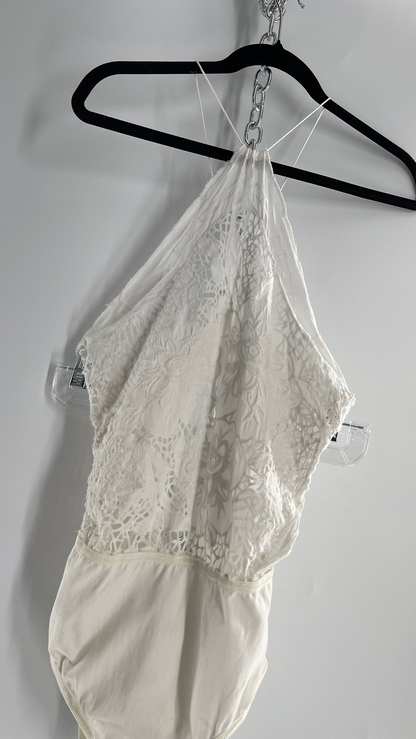 Intimately Free People White Eyelet Lace Open Back Bodysuit (Medium)