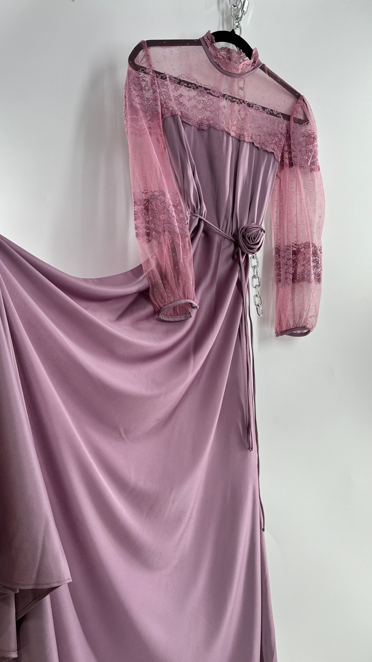 Vintage Handmade Dusty Purple Mauve Bubble Sleeve Maxi Dress (XS/S)