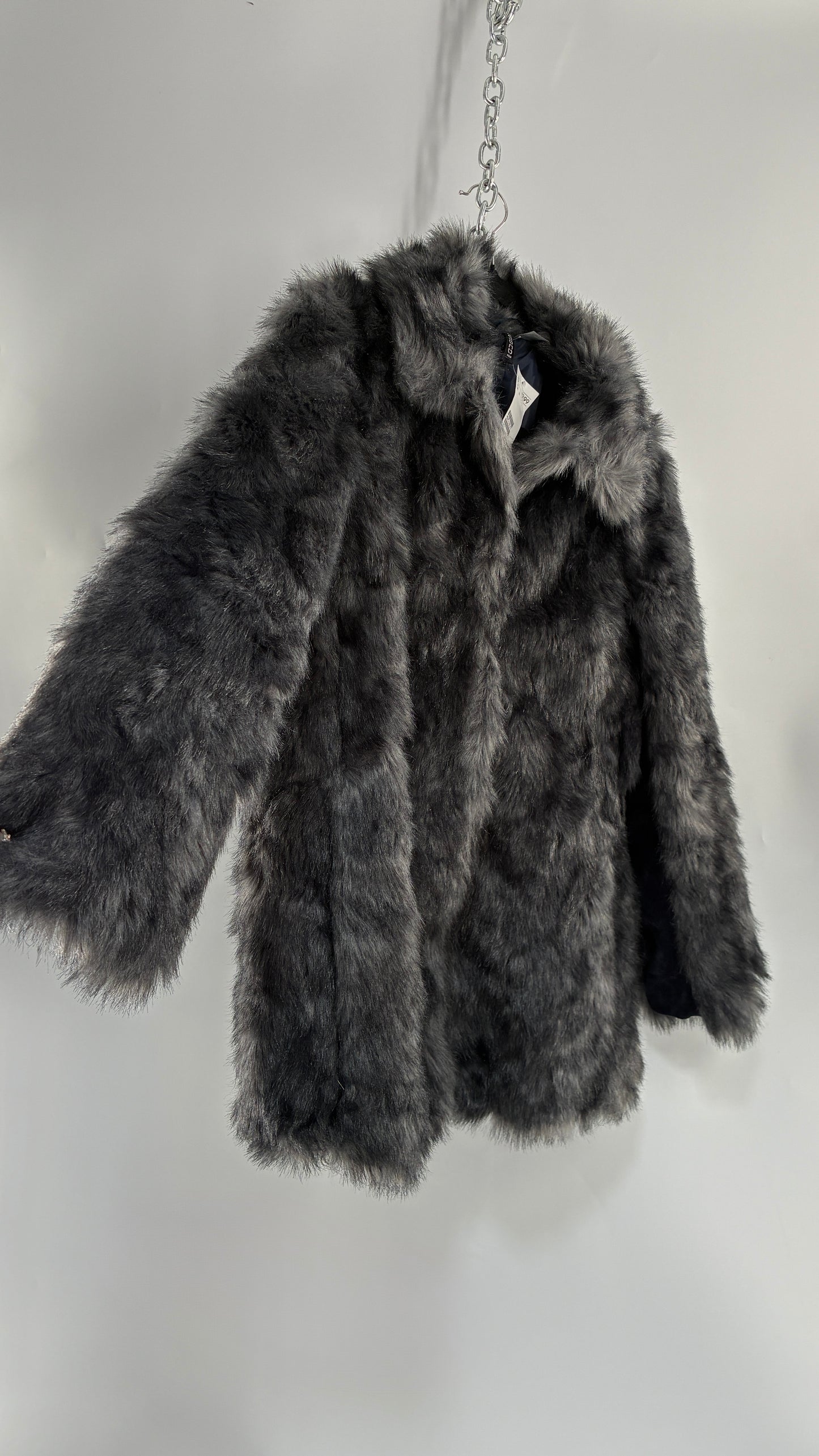 H&M Grey Boxy Fur Coat with Tags Attached (10)