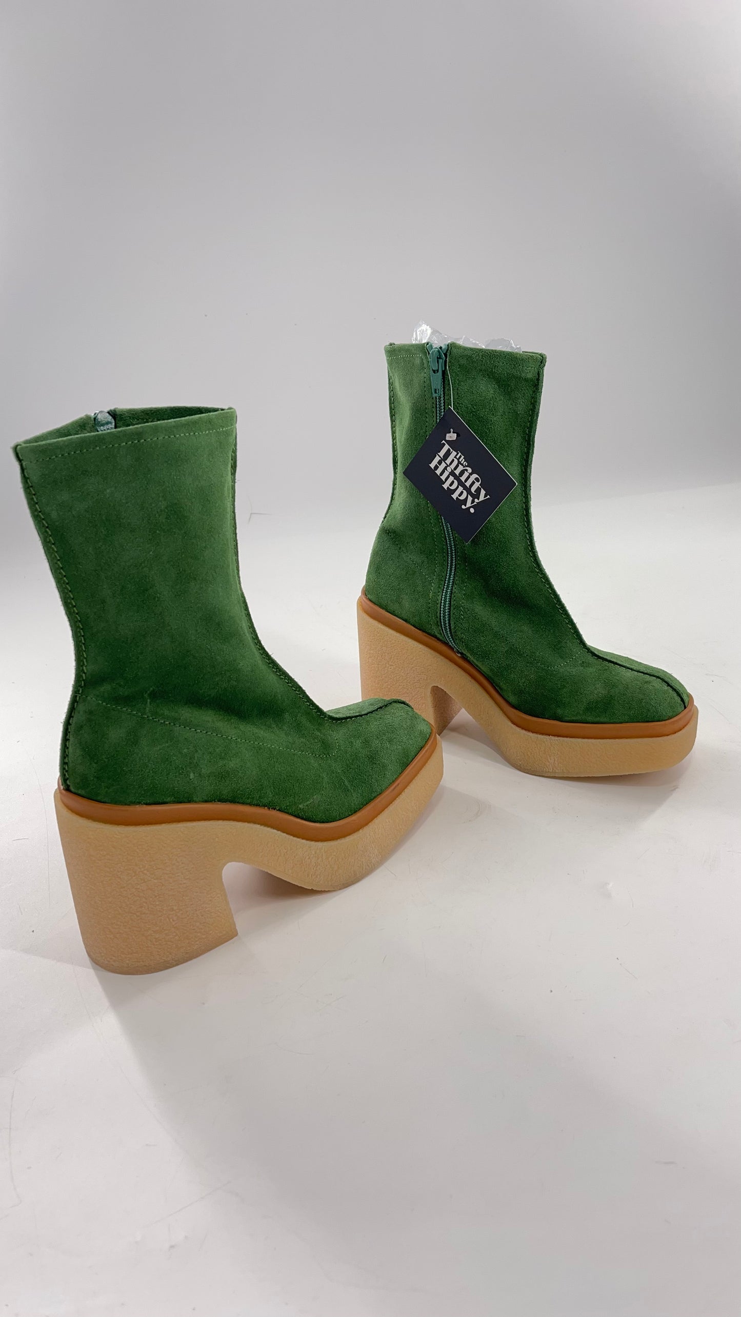 Free People Green Gigi Suede Leather Rubber Heel Boot (36.5)