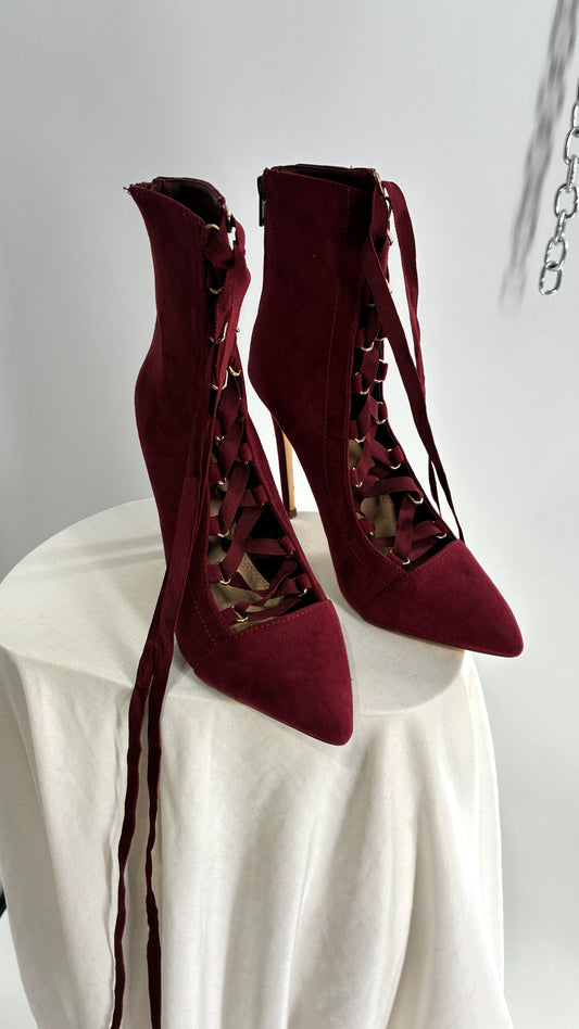 Charlotte Russe Deadstock Maroon Pointed Toe, Lace Up, Tie Up GISELE heel (9)