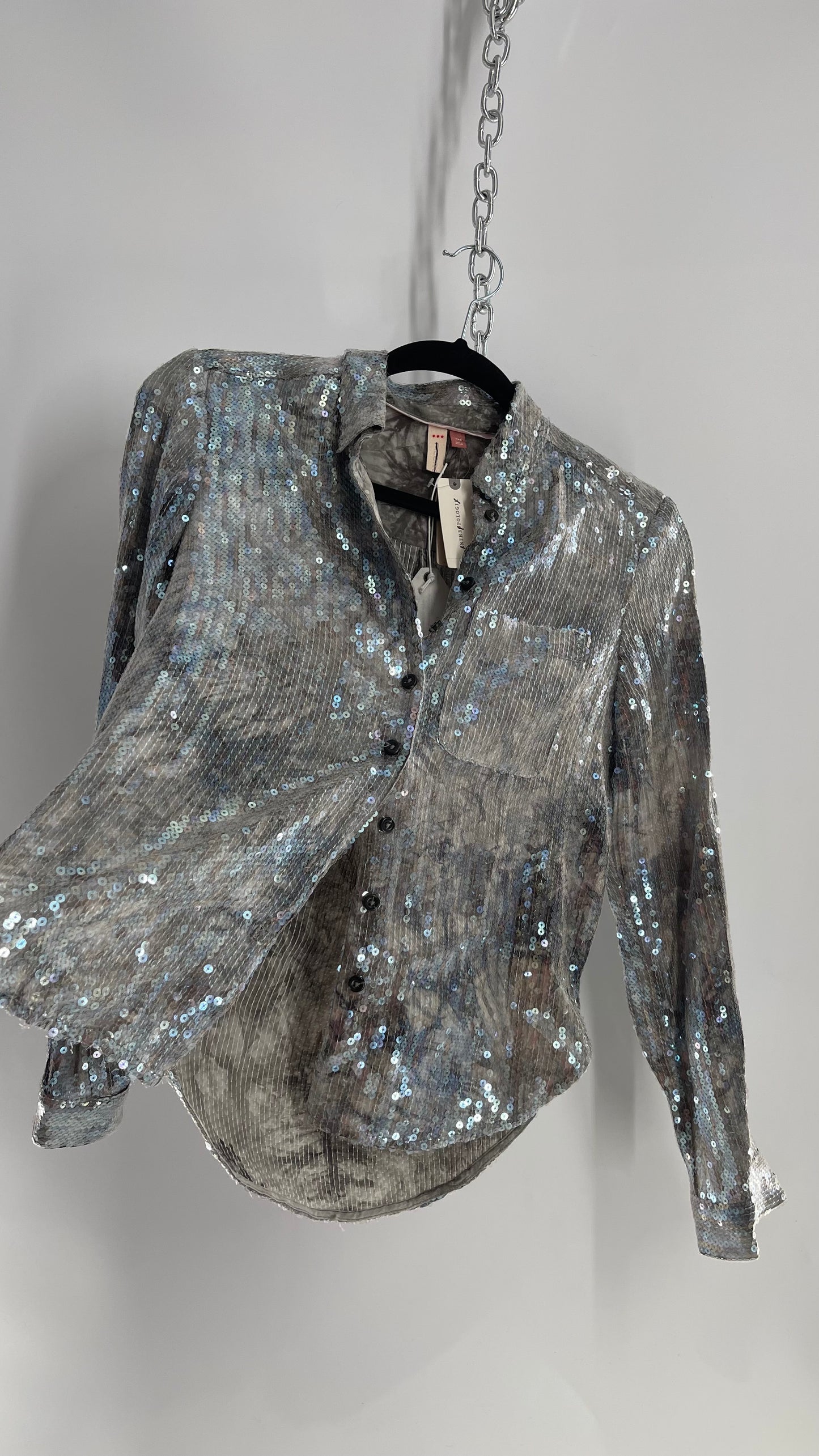 PILCRO Anthropologie Iridescent Sequin Grey Blue and Tags Attached (XXS)