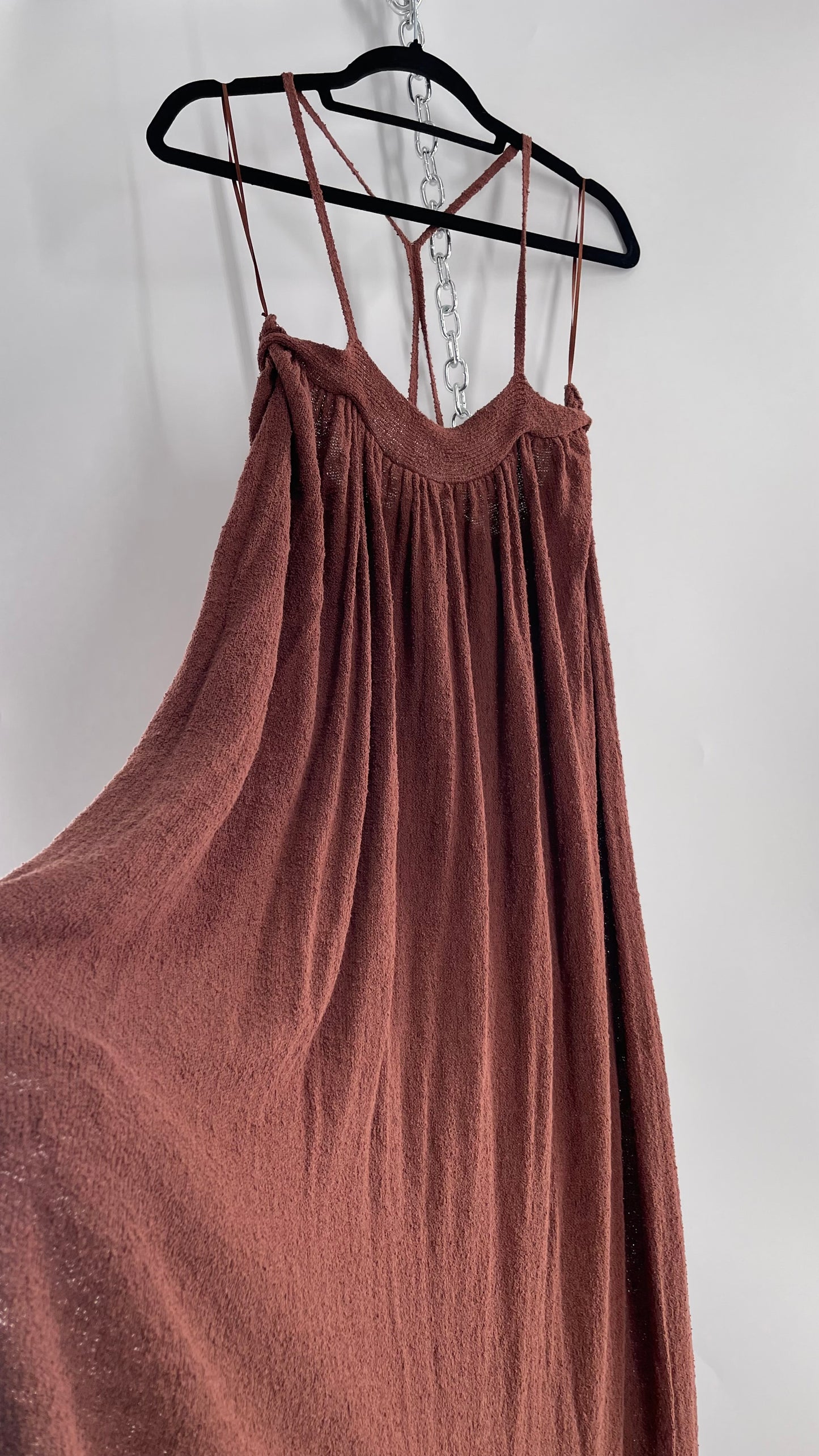 Free People Under the Stars Textured Brown Heavy Knit Maxi Dress  (Medium)