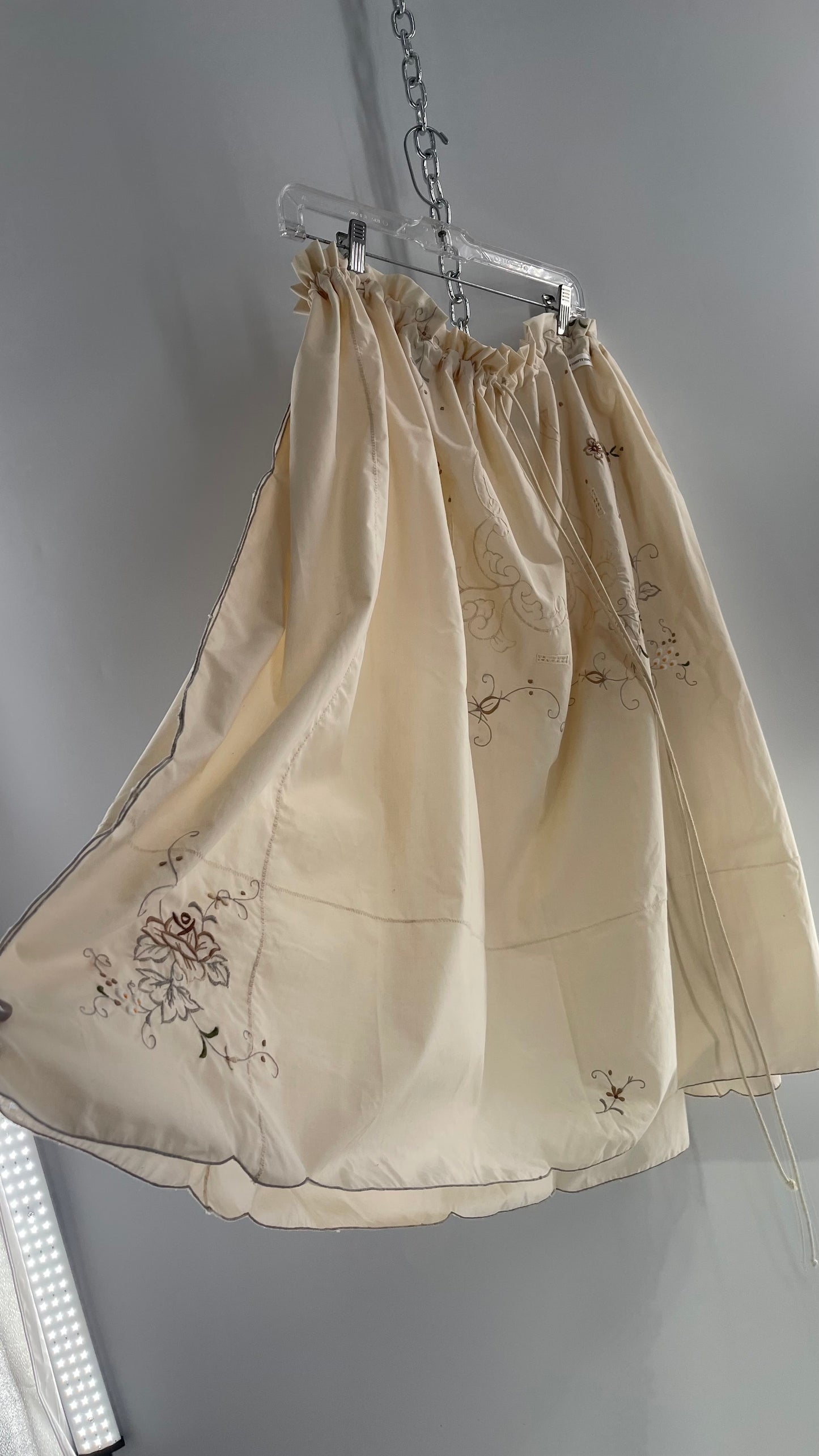 Custom Handmade Vintage Embroidered Off White Soirée Skirt (One Size)