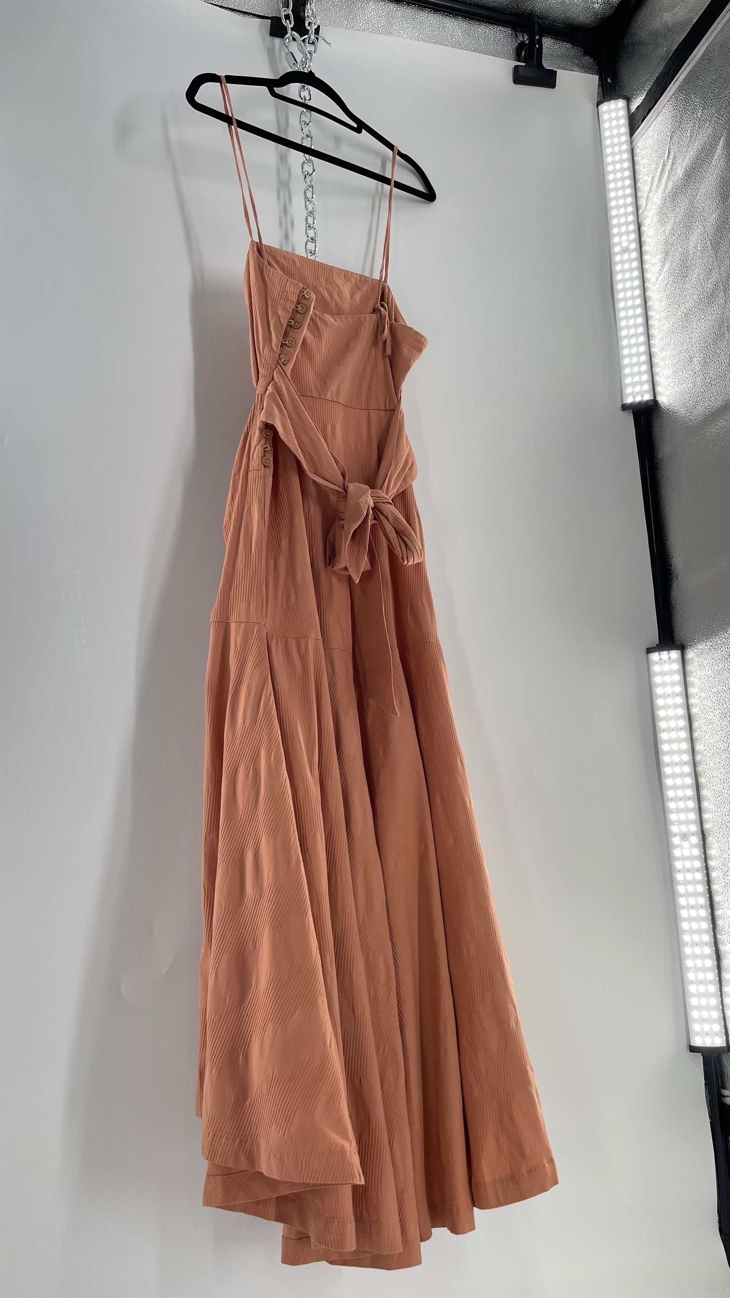 Free People Terracotta/ Smoky Pink Maxi Dress with Exposed Midriff, Waist Bow, and Side Slit with Tags Attached  (M)