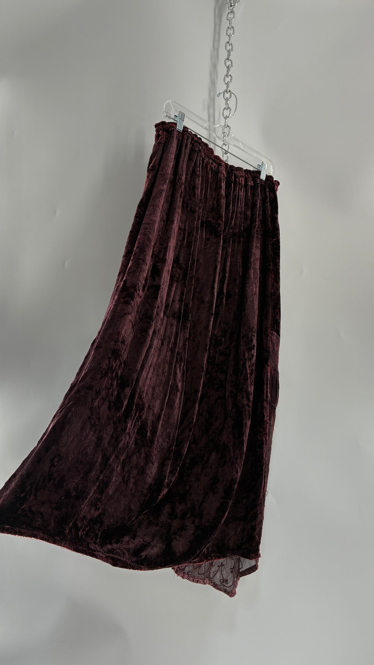 Vintage 1990s Burgundy Velvet Tie Back Blouse and Sheer Paneled Skirt (OS)
