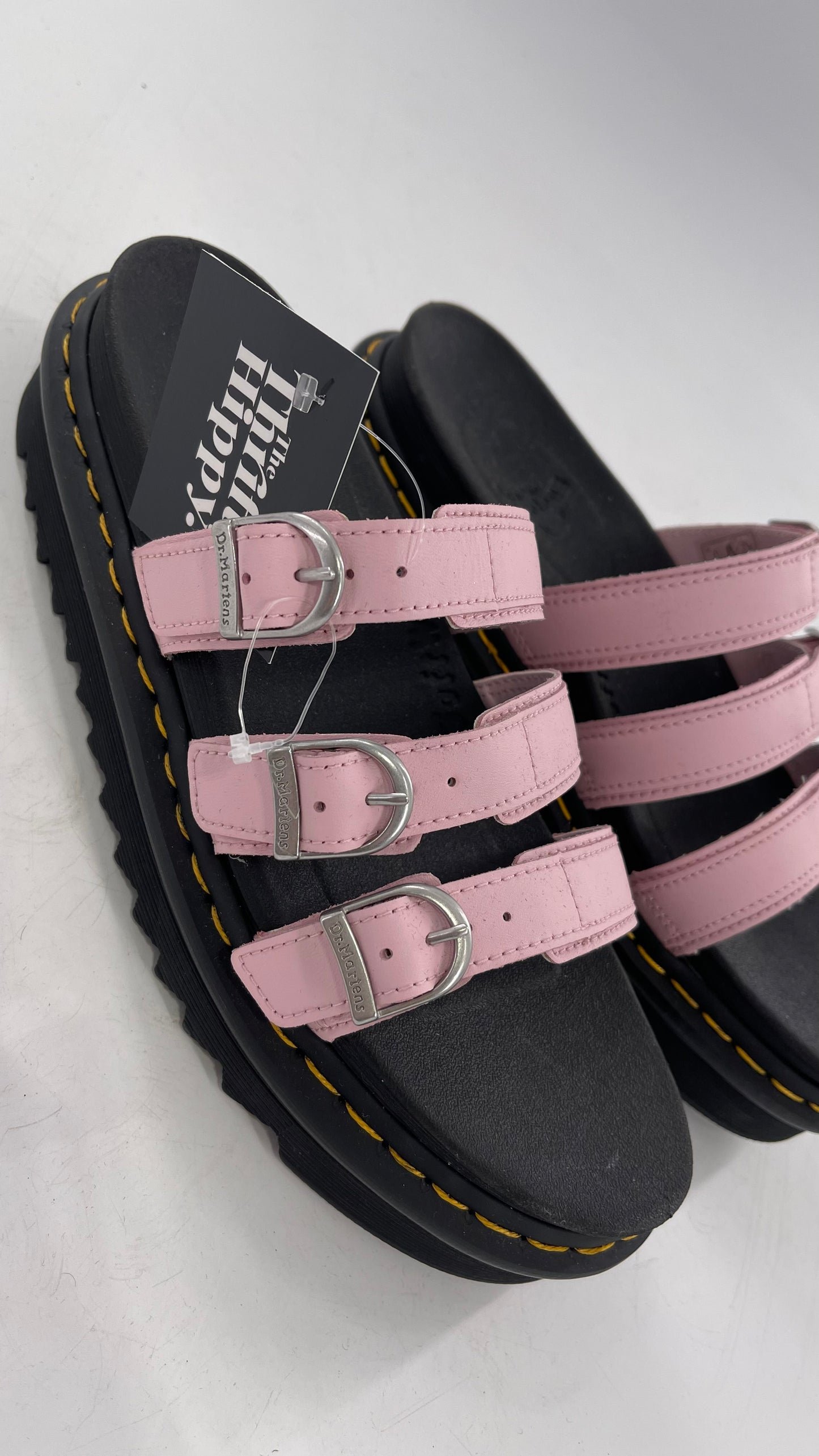 Dr. Martens Baby Pink Strappy Platform Sandal with Heavy Metal Buckle (10)