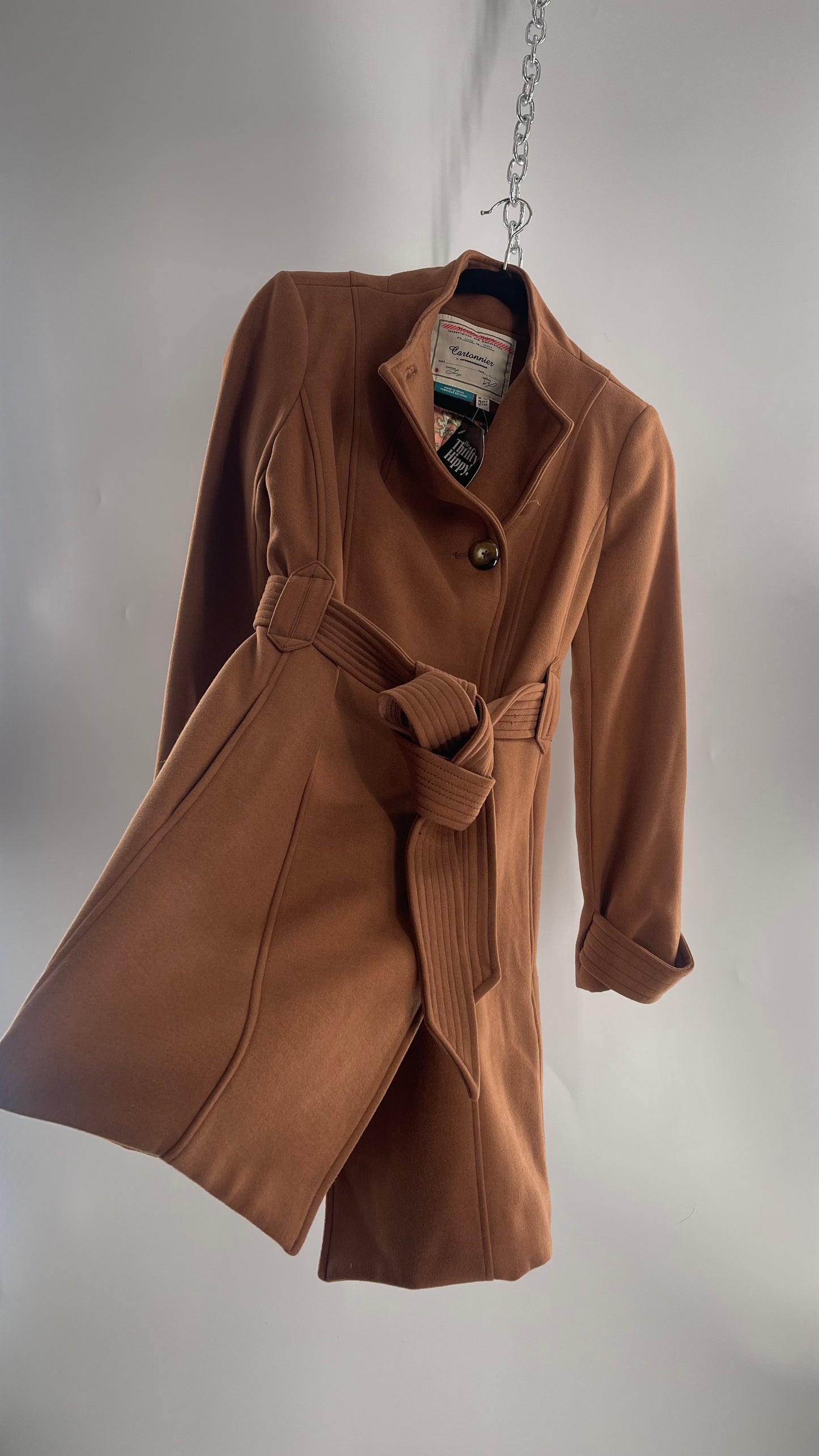 Anthropologie Cartonnier Rust/Brown Trench Coat with Satin Paisley Lining (6P)