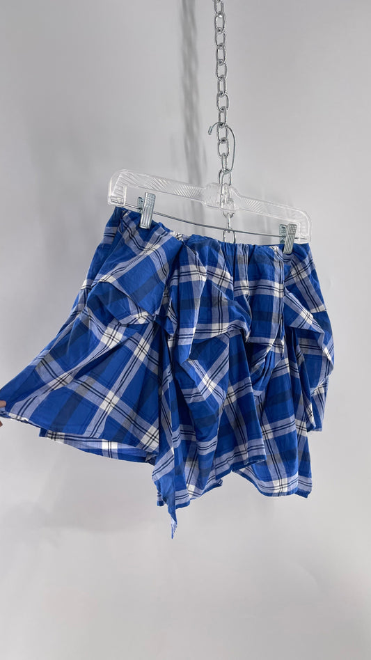 BDG Urban Outfitters Blue Plaid Bubble Hem Ruched Mini Skirt with Tags Attached (Small)