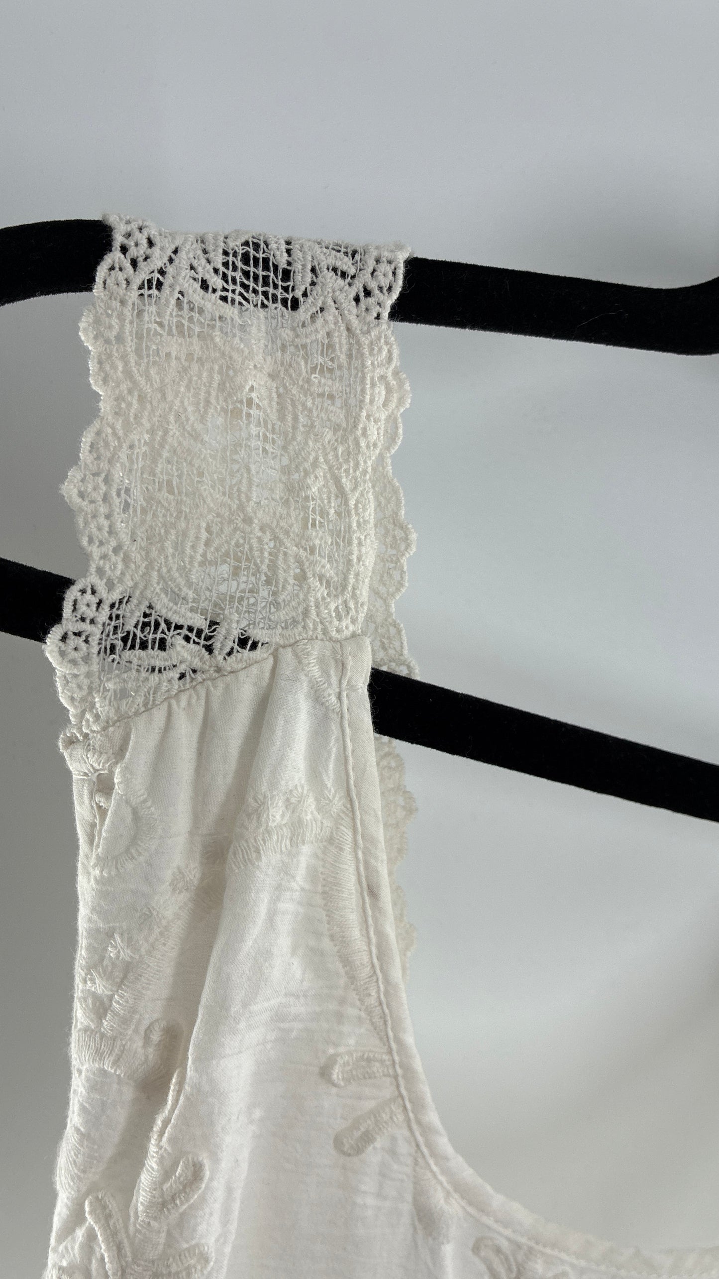 Forever That Girl Anthropologie White Apron Style Blouse with Low Open Back, Tie Detail, and Tags Attached (6)