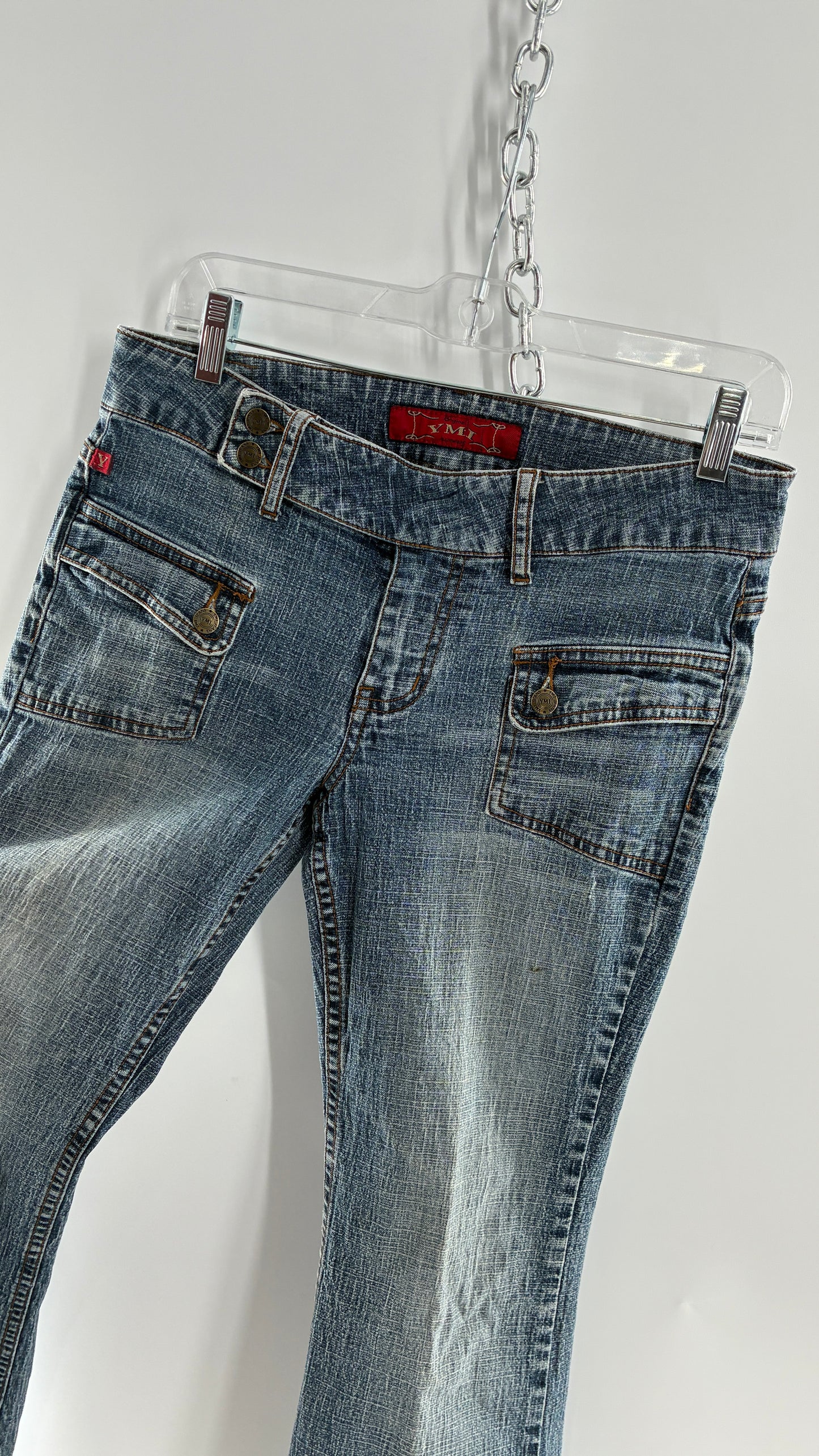 Vintage Pocket Side Low Rise, Kick Flare Jeans with Side Button Closure YMI (11)