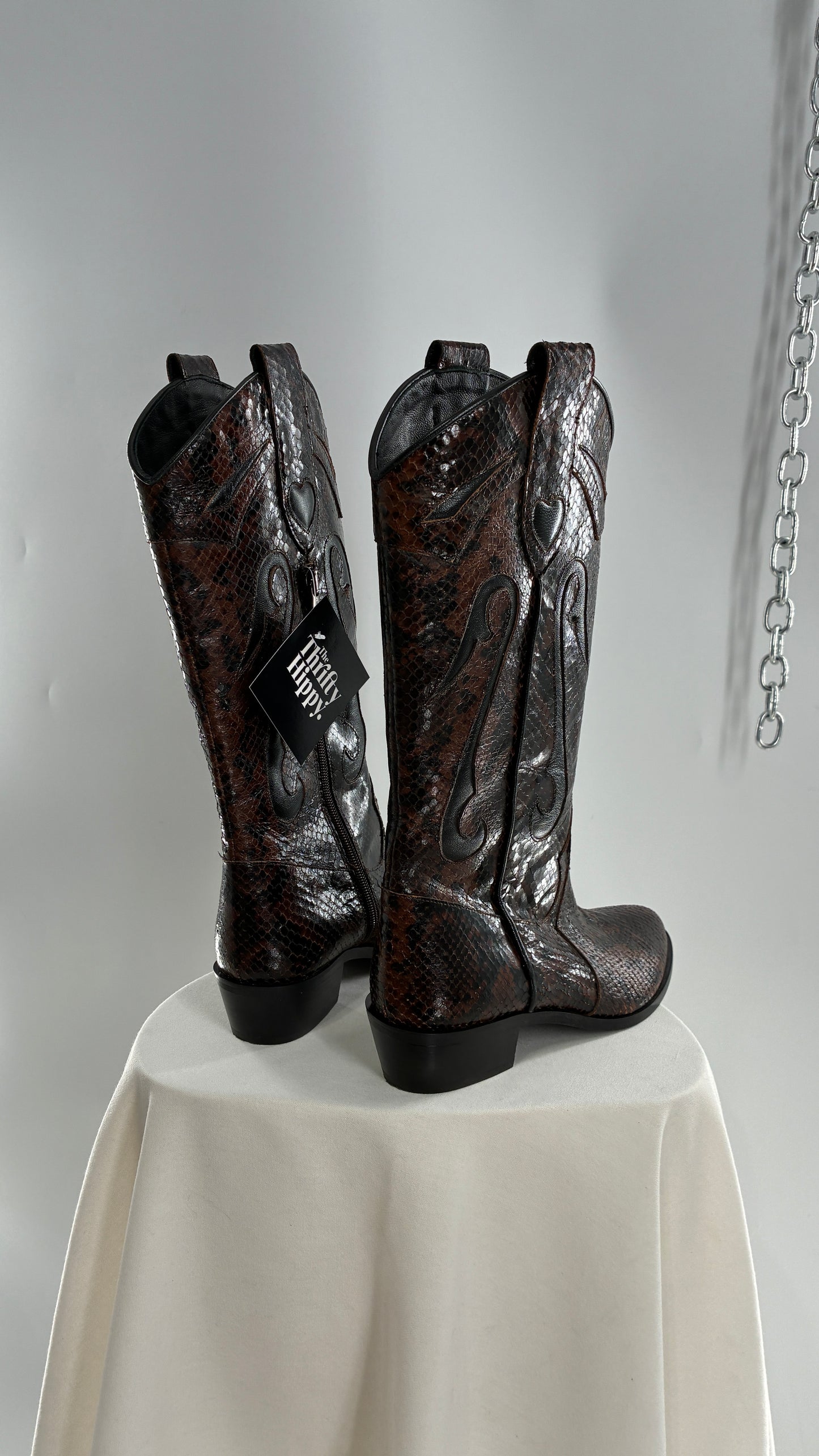 Vintage LABLANC Snakeskin Cowboy Boots with Hearts Made in Italy (36)