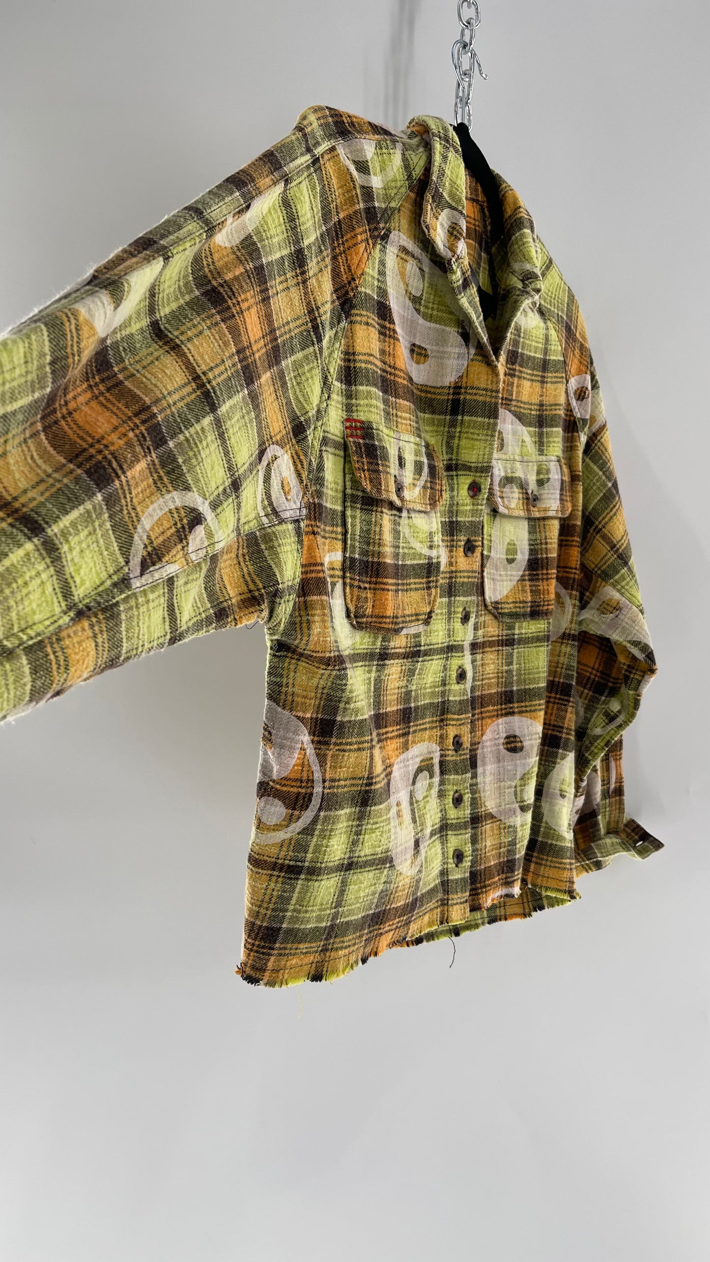 BDG Urban Outfitters Thick Lime Green/Orange Yin and Yang Flannel (XS)