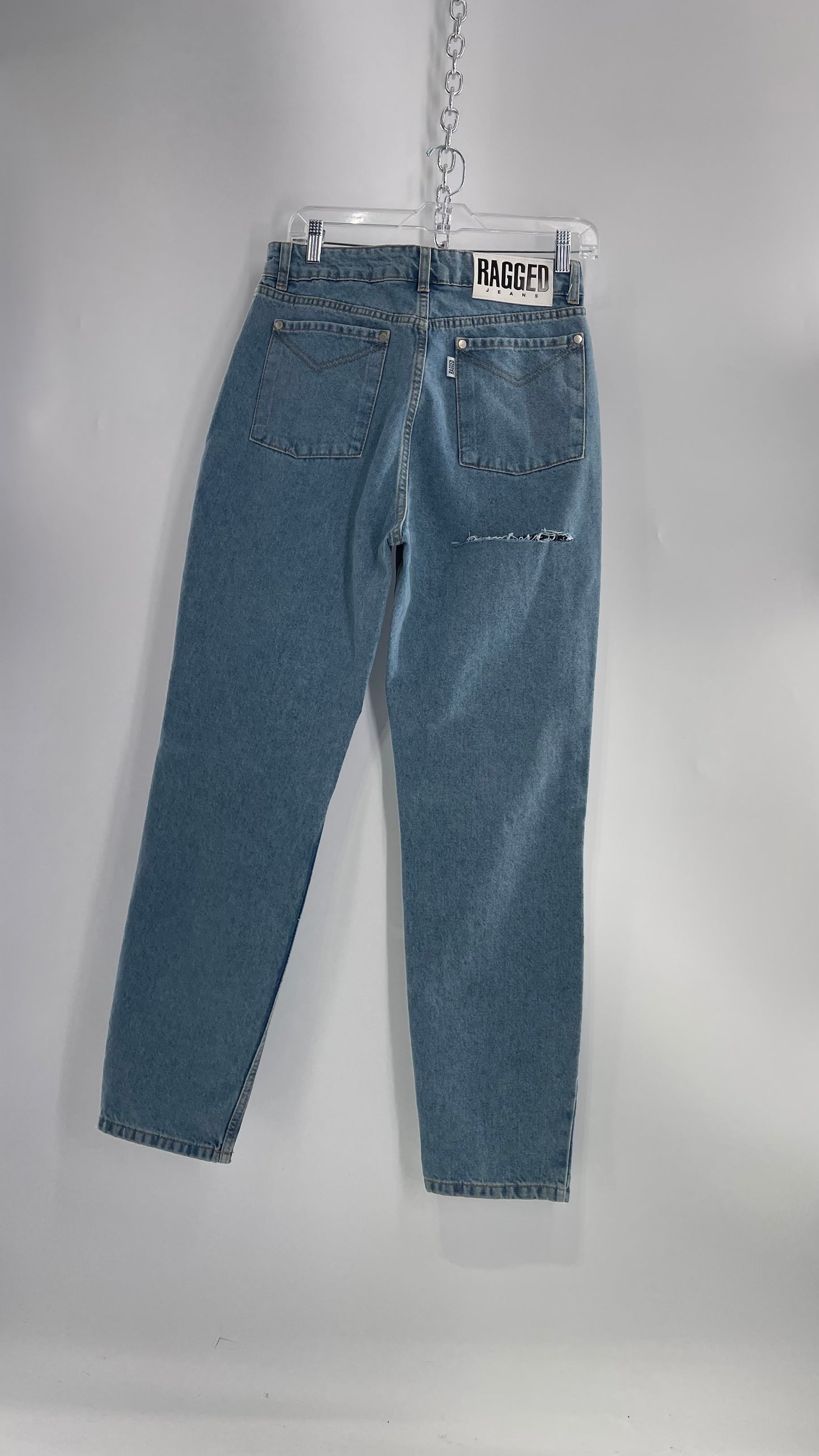 RAGGED PRIEST Free People Light Wash High Waisted Mom Jeans with Bum Tear with Tags Attached (30)