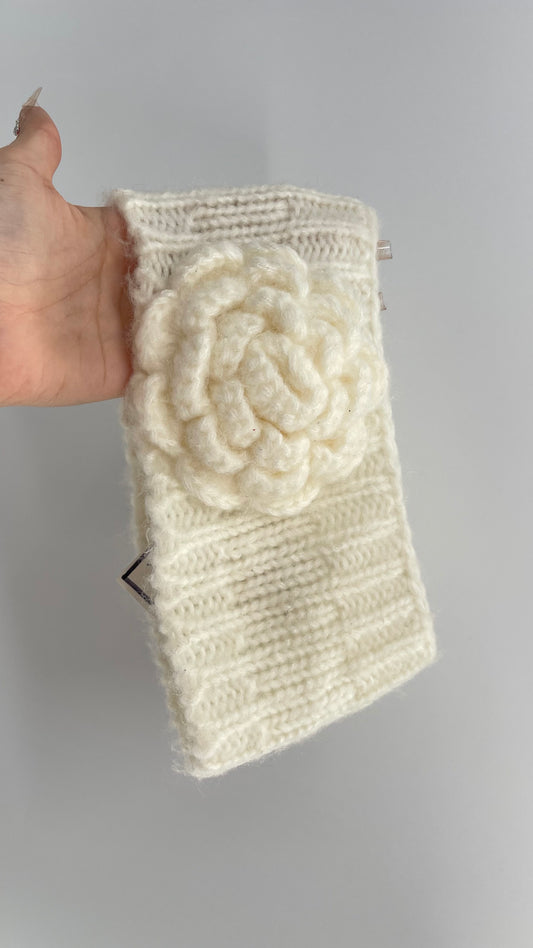 White Rosette Knit Headband