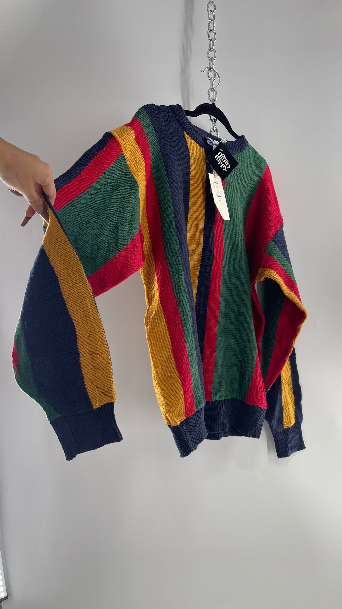 Urban Outfitters Renewal 80s Primary Colors Striped Sweater (Large)