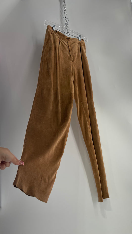 Vintage Lina Lee Tan Suede, Thin Lamb Leather Straight Leg Trouser (42)