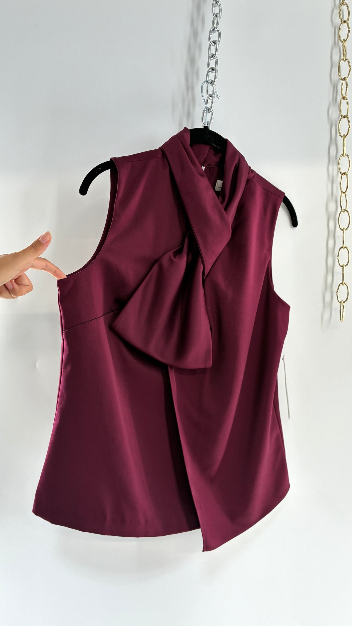 TAHARI Plum Tie Through, High Neck Tunic with Tags (Small)
