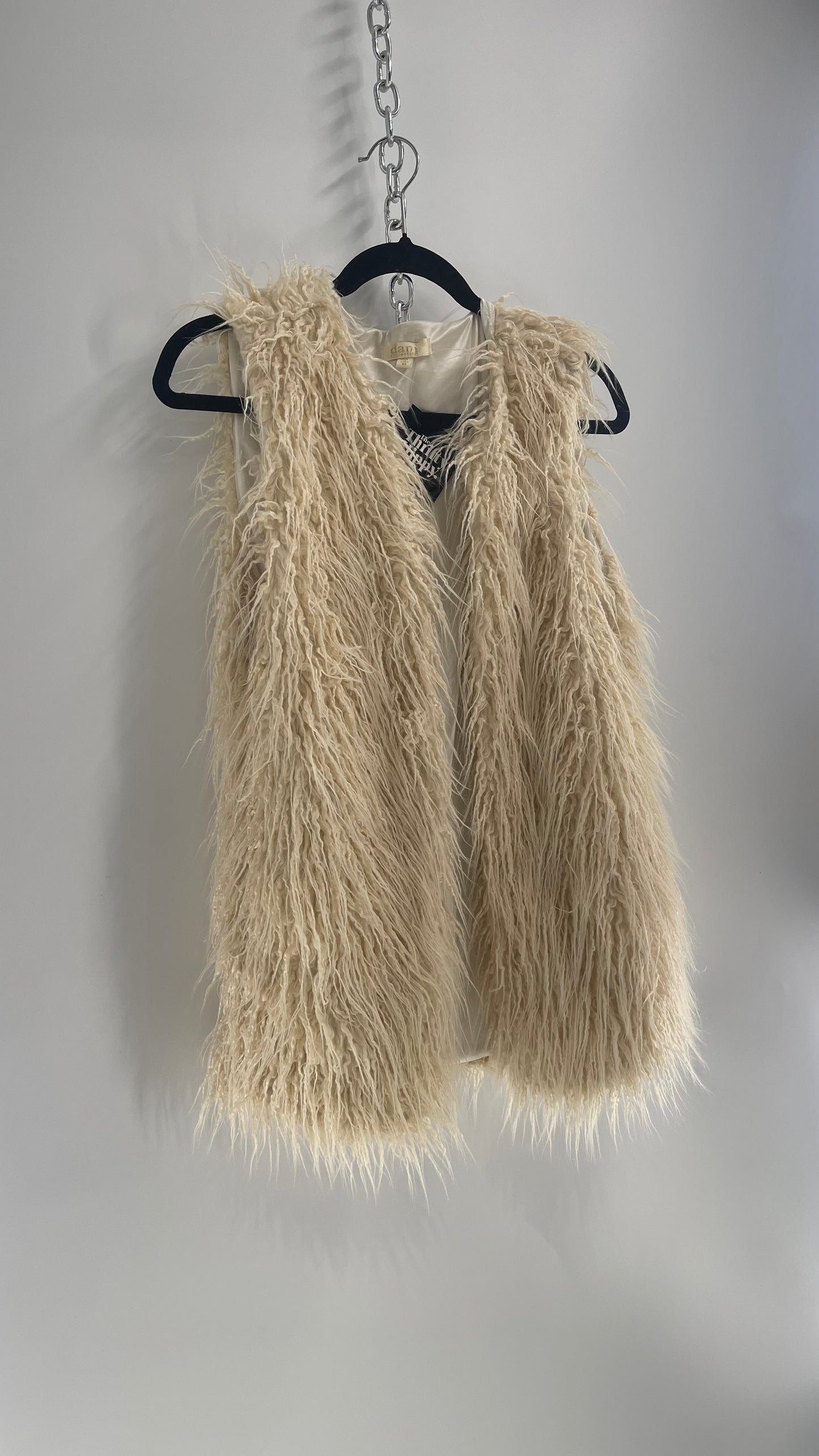 Vintage Off White Shaggy Long Vest (Medium)