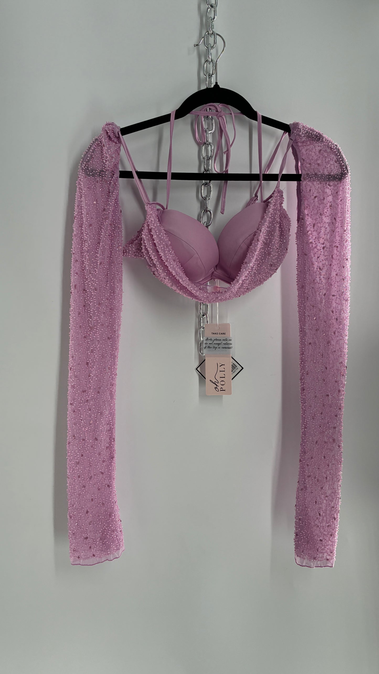 Princess Polly Beaded Shrug, Drape Front Lilac Long Sleeve with Tags Attached (6)
