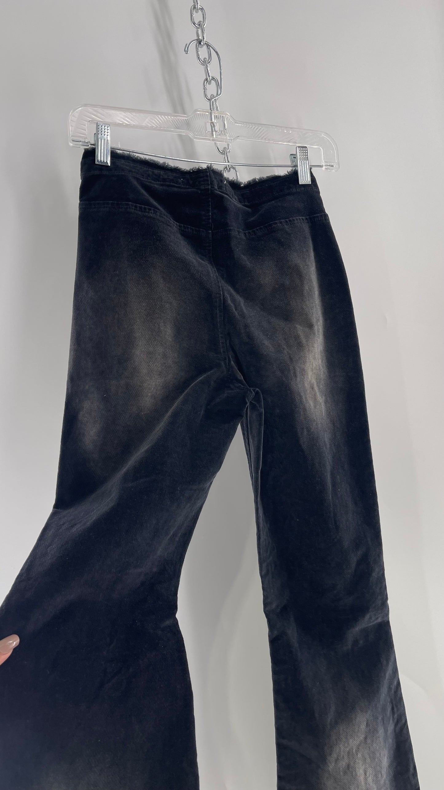 Urban Outfitters Gray Velour/Velvet Accentuated Fade Scrunch Waist Kick Flares (27)