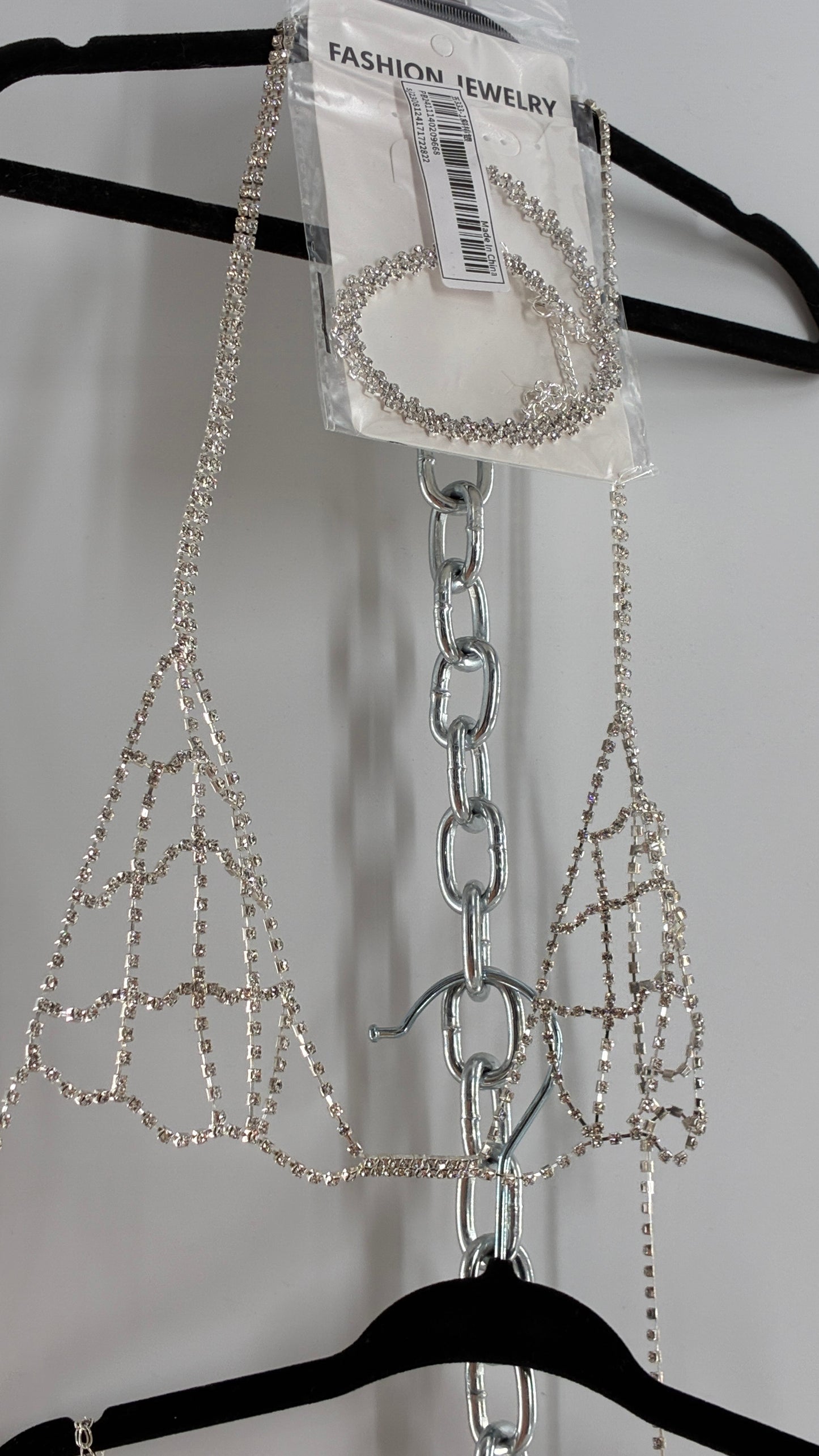 Silver Rhinestone Encrusted Bra, Panty, and Choker Set (One Size)