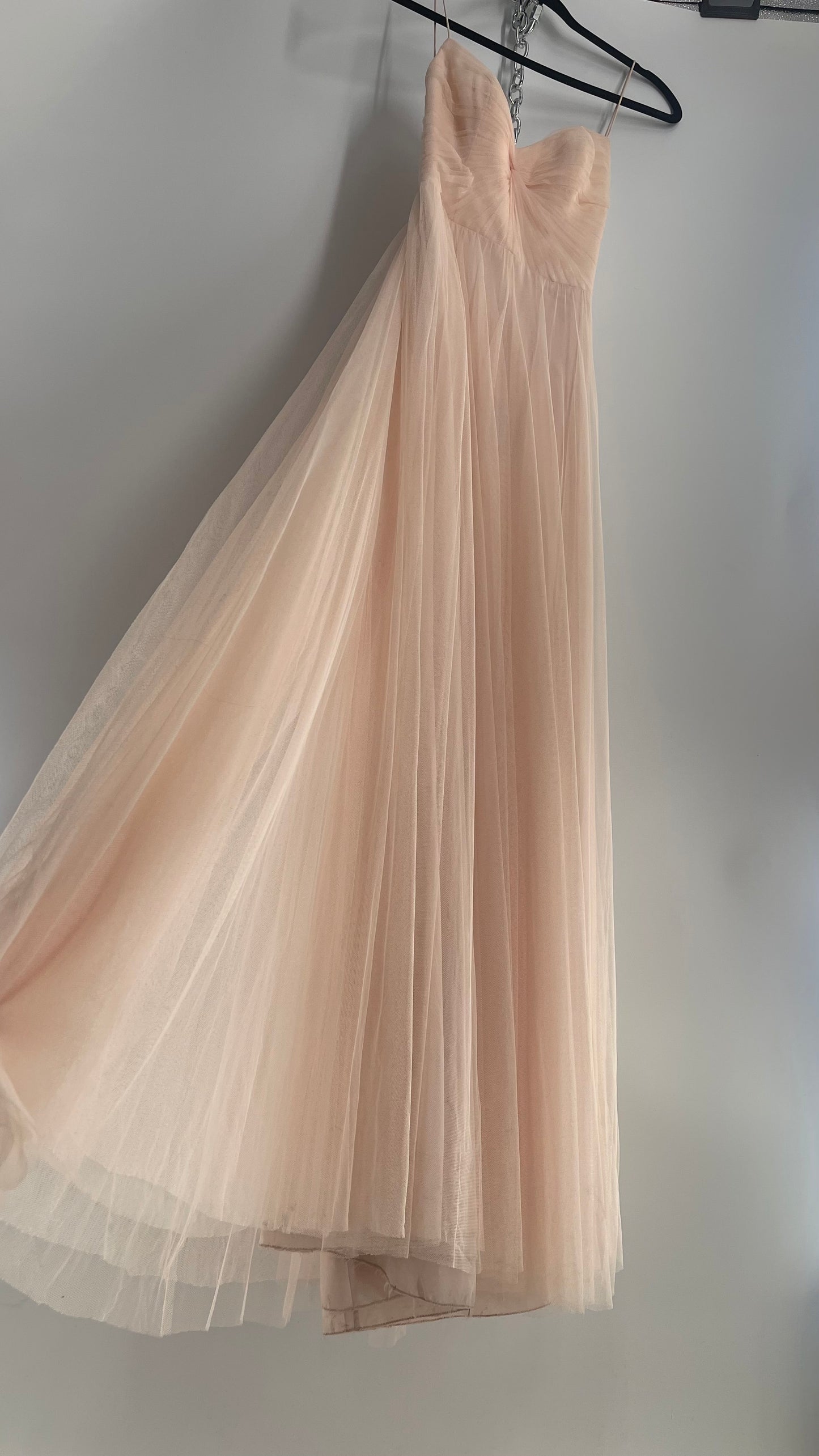 BHLDN WATTERS & WATTERS Blush Pink Tulle Open Back Gown with Tie Detail (0)