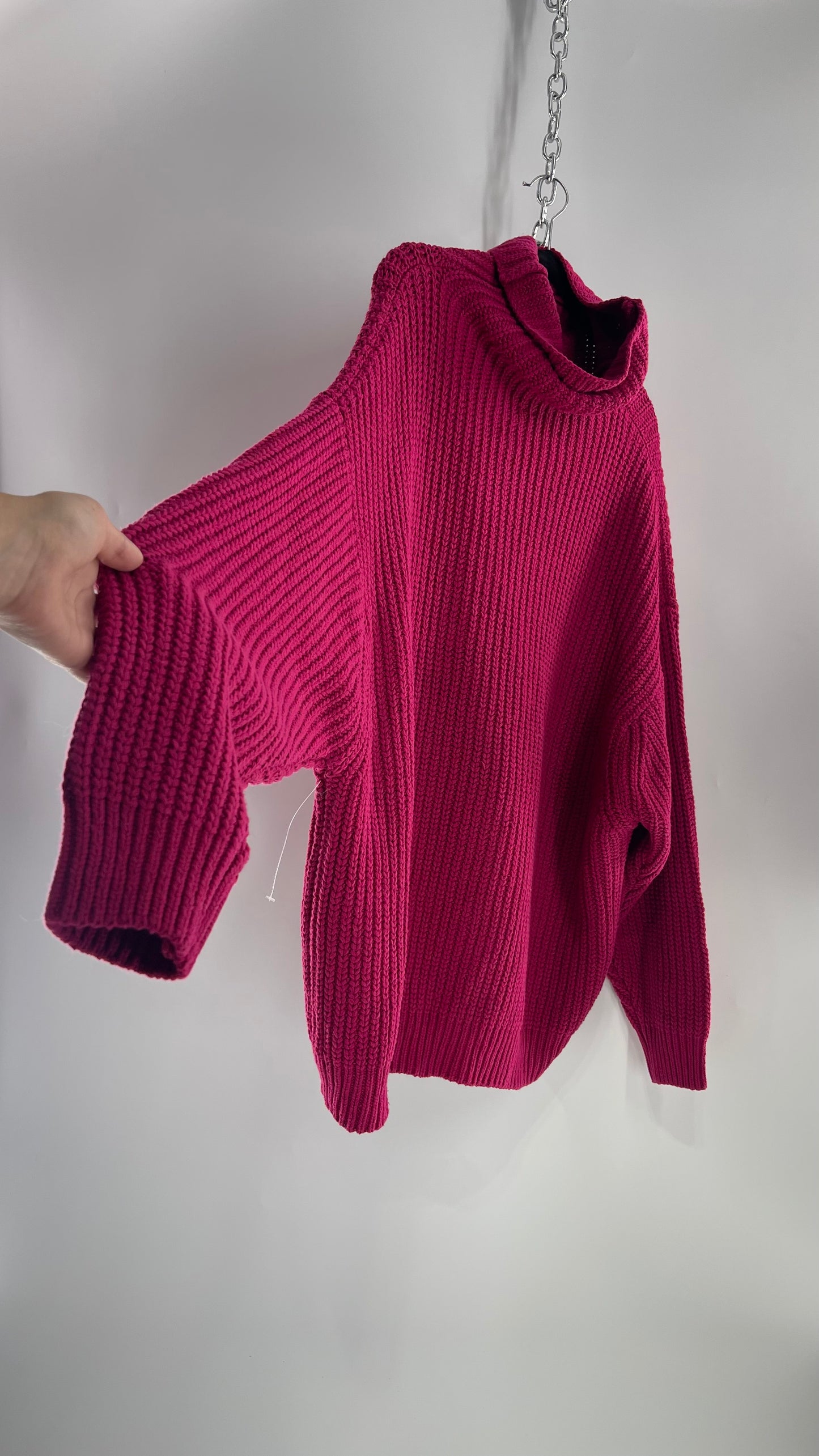 Free People Fuchsia Heavy Knit Turtle Neck Sweater/Sweater Dress (Small)