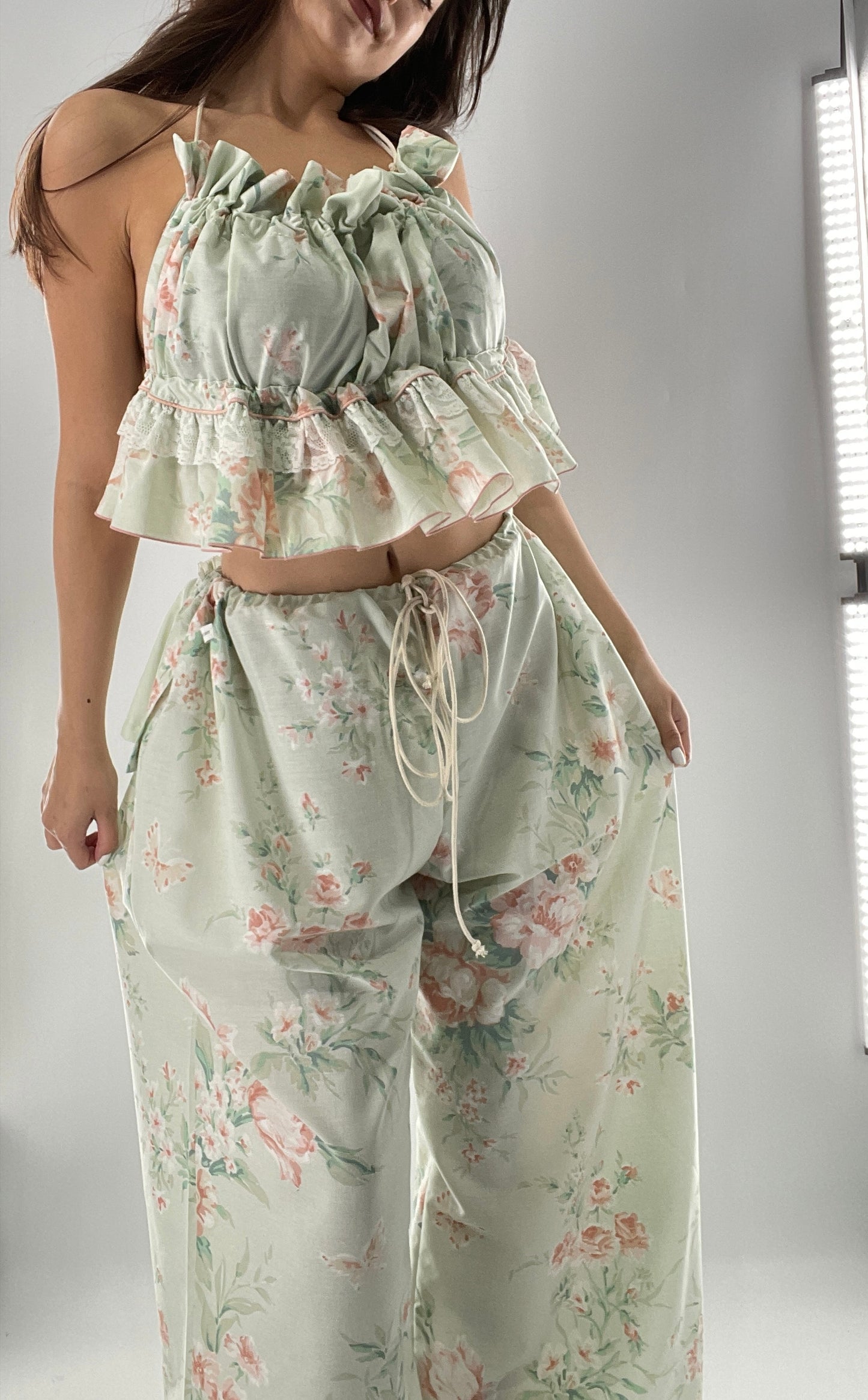 Vintage Set Covered in Delicate Dainty Florals, Butterflies, and Ruffles (One Size, Adjustable)