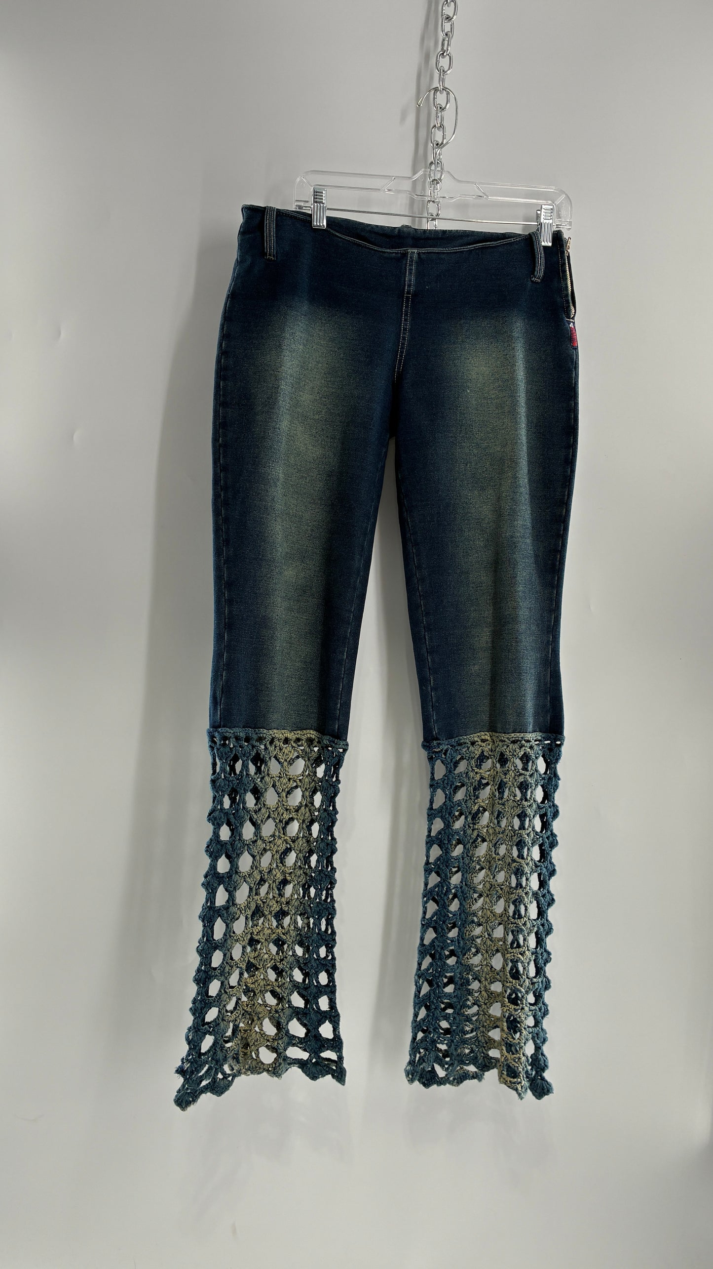 Vintage BONAIRE 1990s Rare Jeans with Faded Thighs + Bum, Low Waist, and Crochet Legs (34)