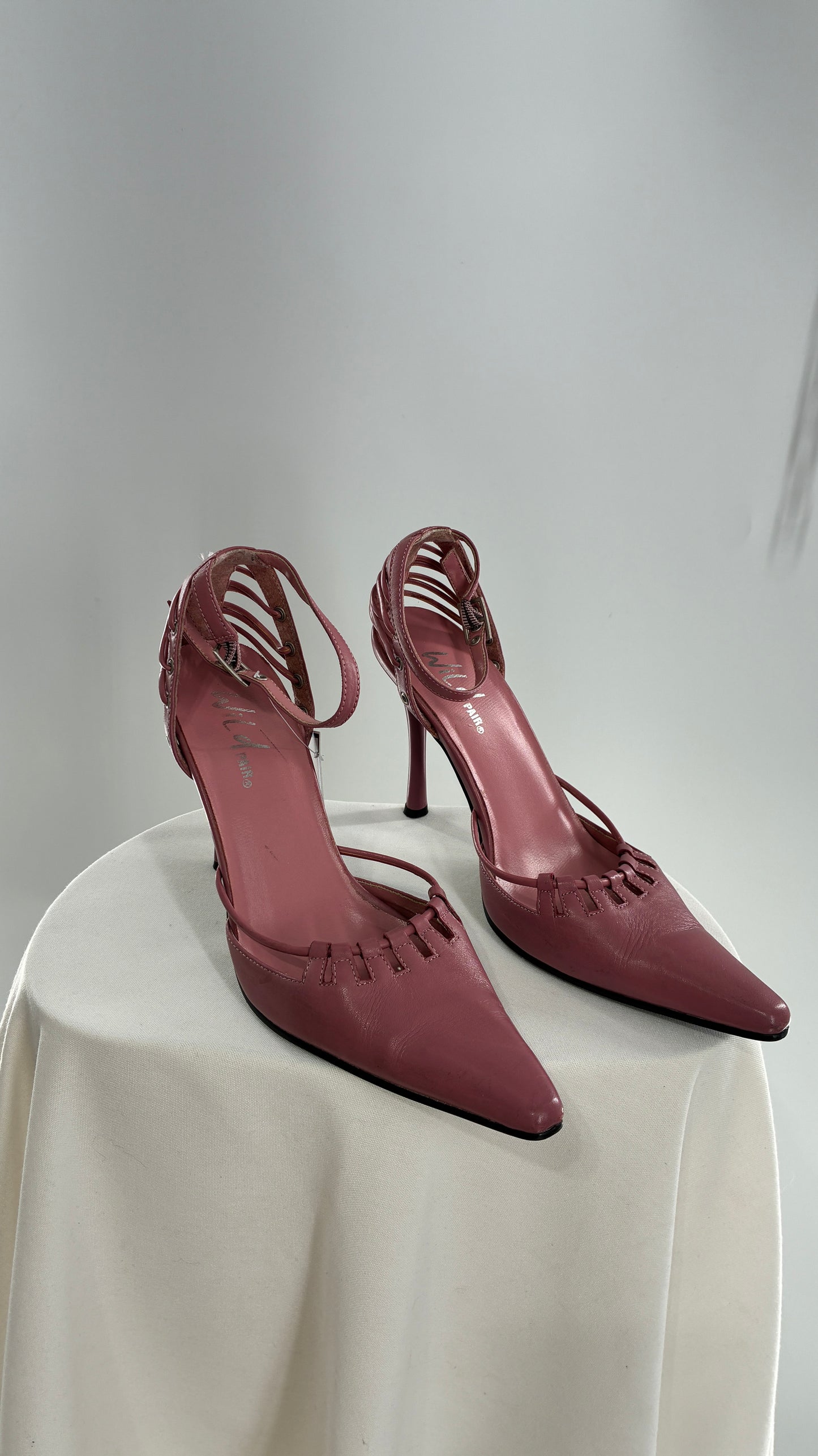Vintage WILD PAIR Pink Pointed Toe Heels with Strappy Grommet Details (6.5)