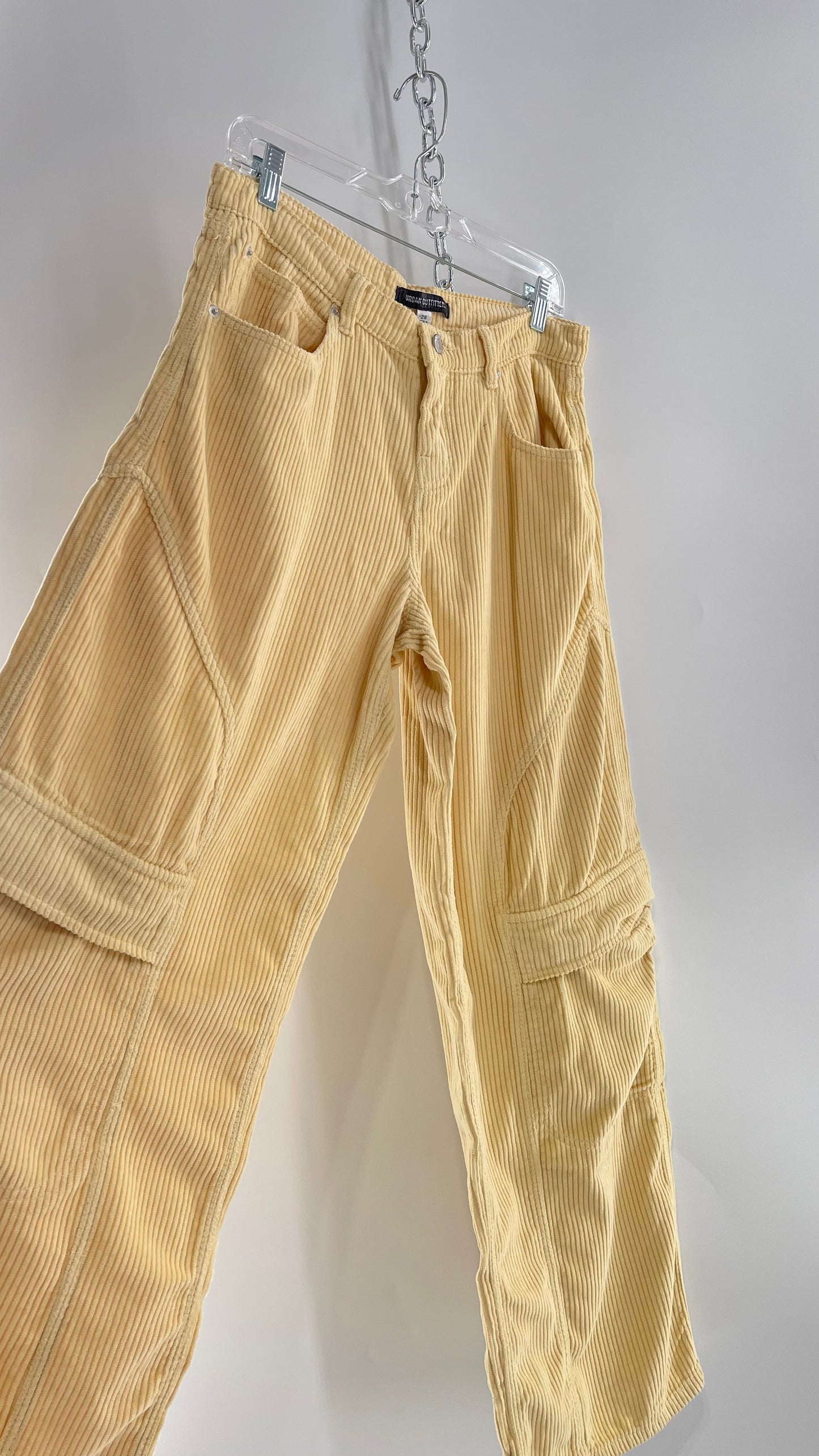 Urban Outfitters Yellow Corduroy Wide Leg Cargo Carpenter Pant (28)