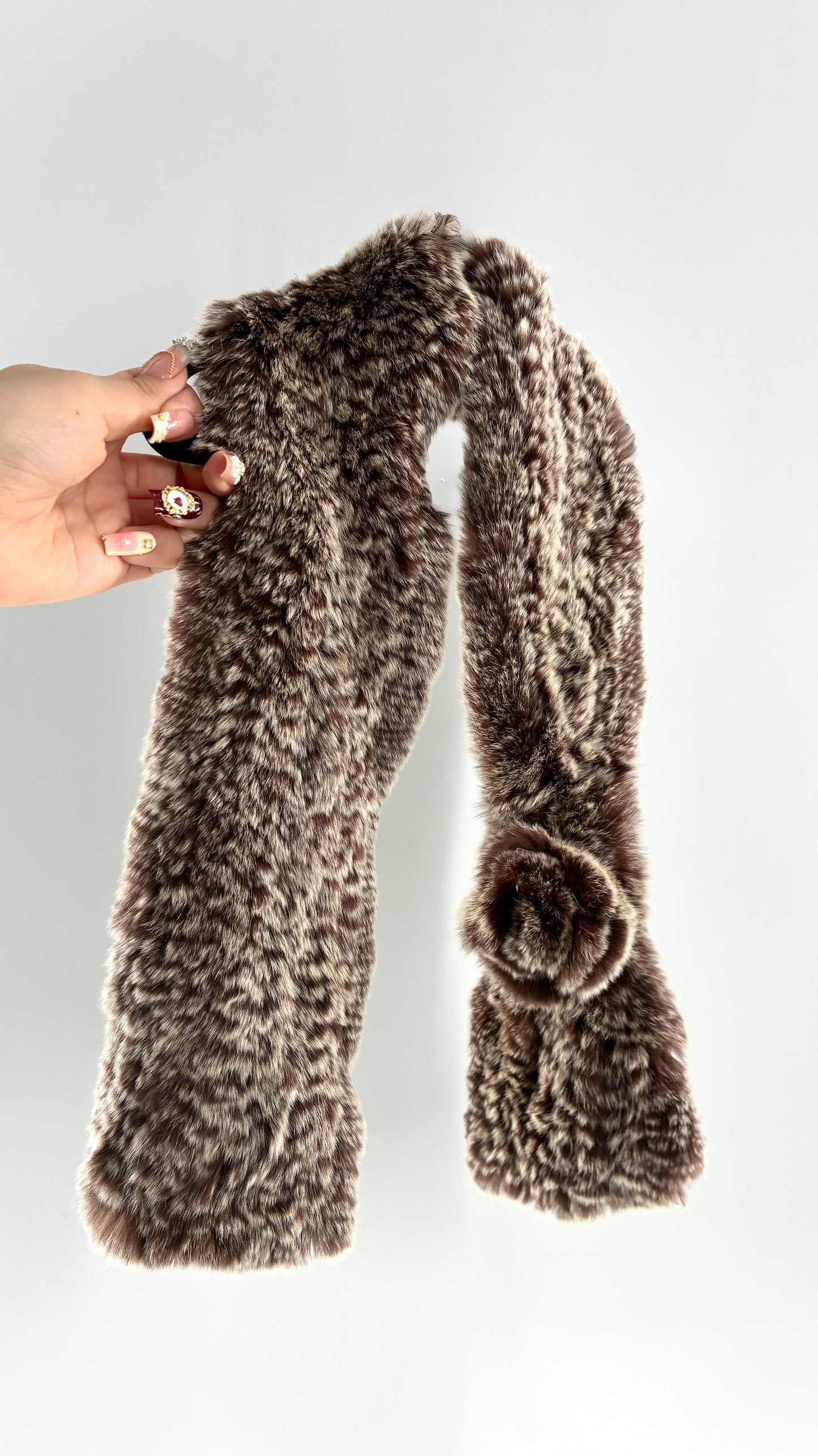 Vintage Genuine Rabbit Fur Scarf with Rosette