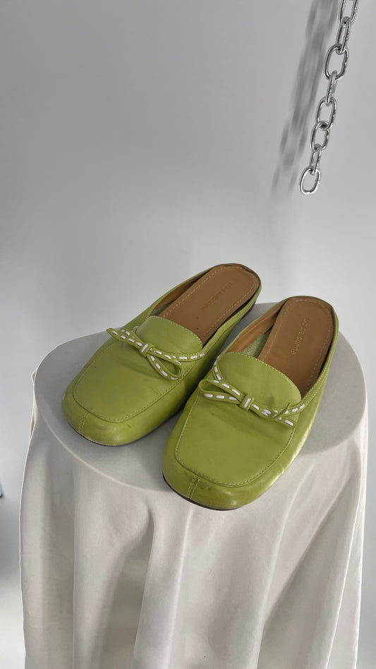 Vintage Liz Claiborne Green Leather Bow Front Slip Ons (8.5)