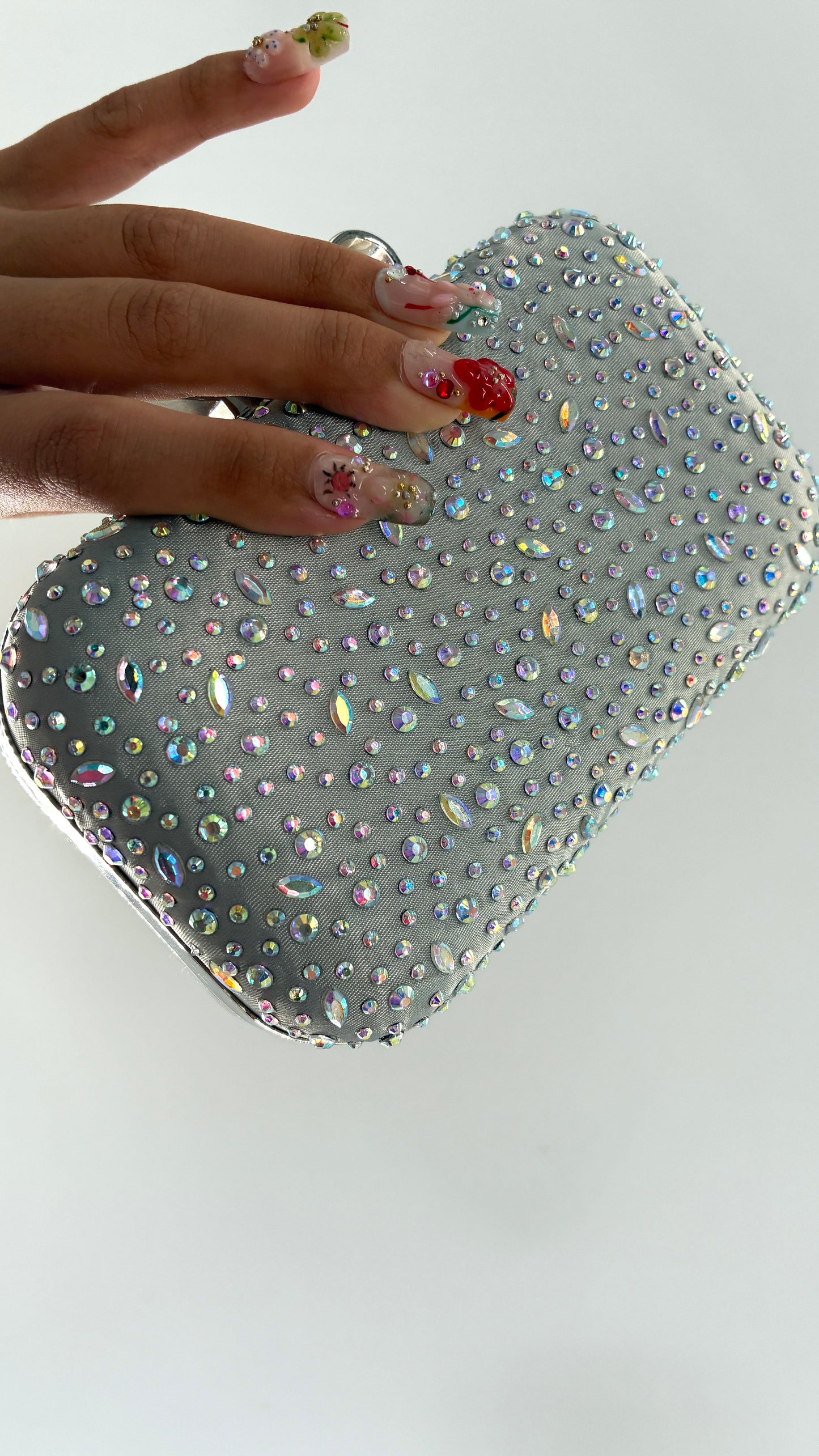 Vintage LULU TOWNSEND Silver Rhinestone, Water Droplet Clutch, Shoulder Bag