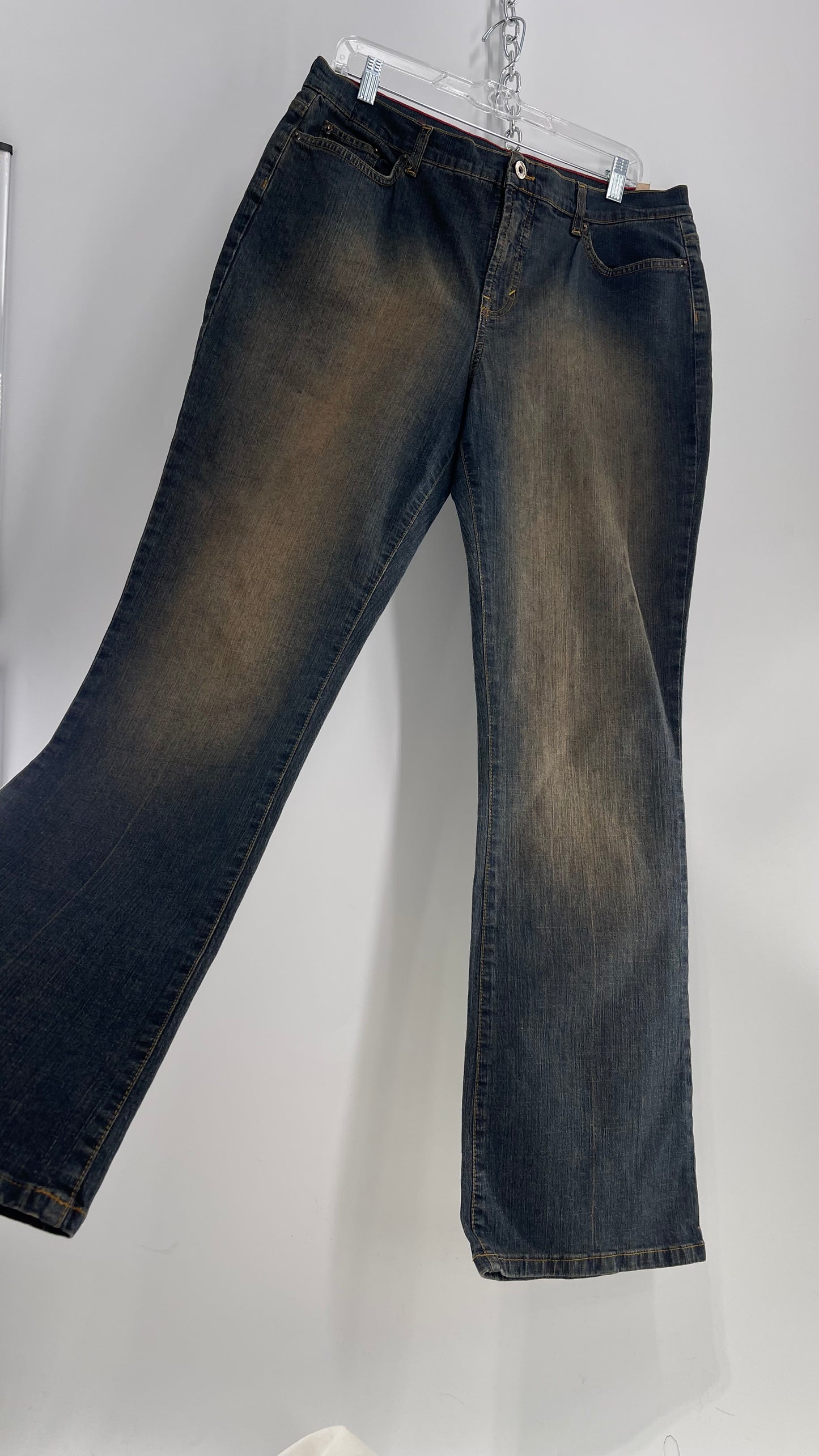 Vintage GLORIA 1990s Flare Faded Thigh and Bum Jeans (C)(12)